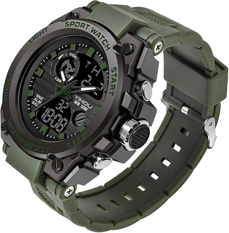 Yihou Reloj militar para hombre, reloj electrónico para deportes al aire libre, reloj de pulsera táctico militar, cronómetro LED, relojes analógicos digitales impermeables