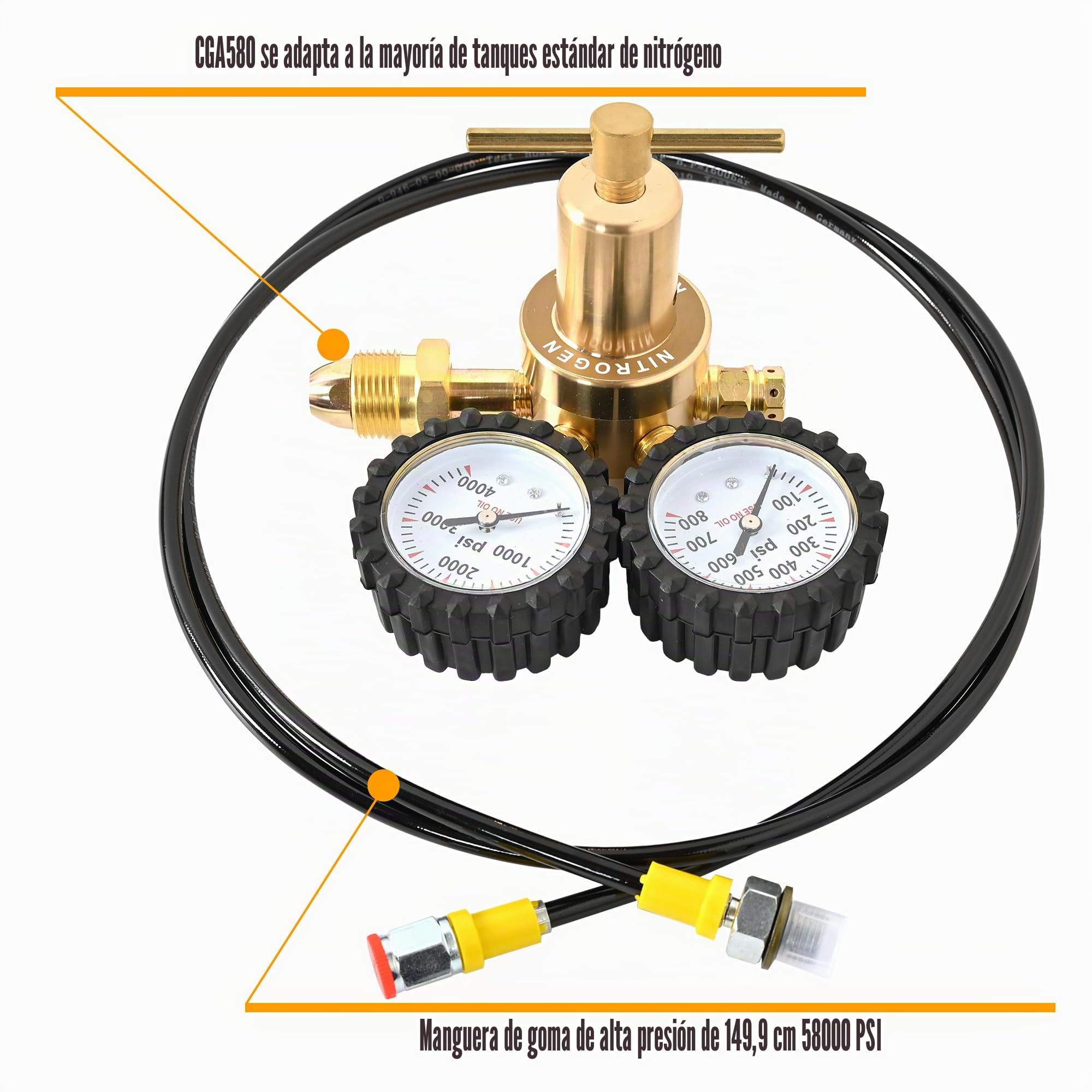 Kit de llenado de amortiguadores de nitrógeno con válvula Schrader Regulador de nitrógeno Herramienta de llenado de amortiguadores Compatible with Off-road Bike, ATV, ATC, UTV, Dirt Bike