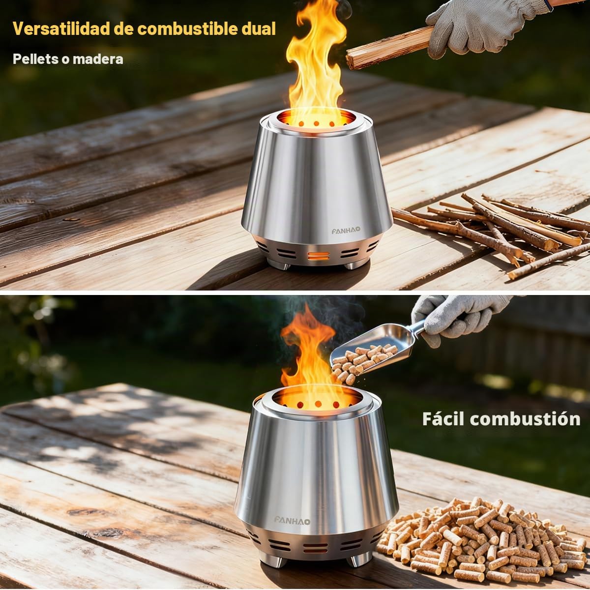 FANHAO Brasero Exteriores, Brasero sin Humo SUS304 Acero Inoxidable Mini Chimenea de Mesa Cesta para Fuego Barril de Fuego con Soporte Bolsa de Almacenamiento, Apto para Acampar y Uso al Aire Libre