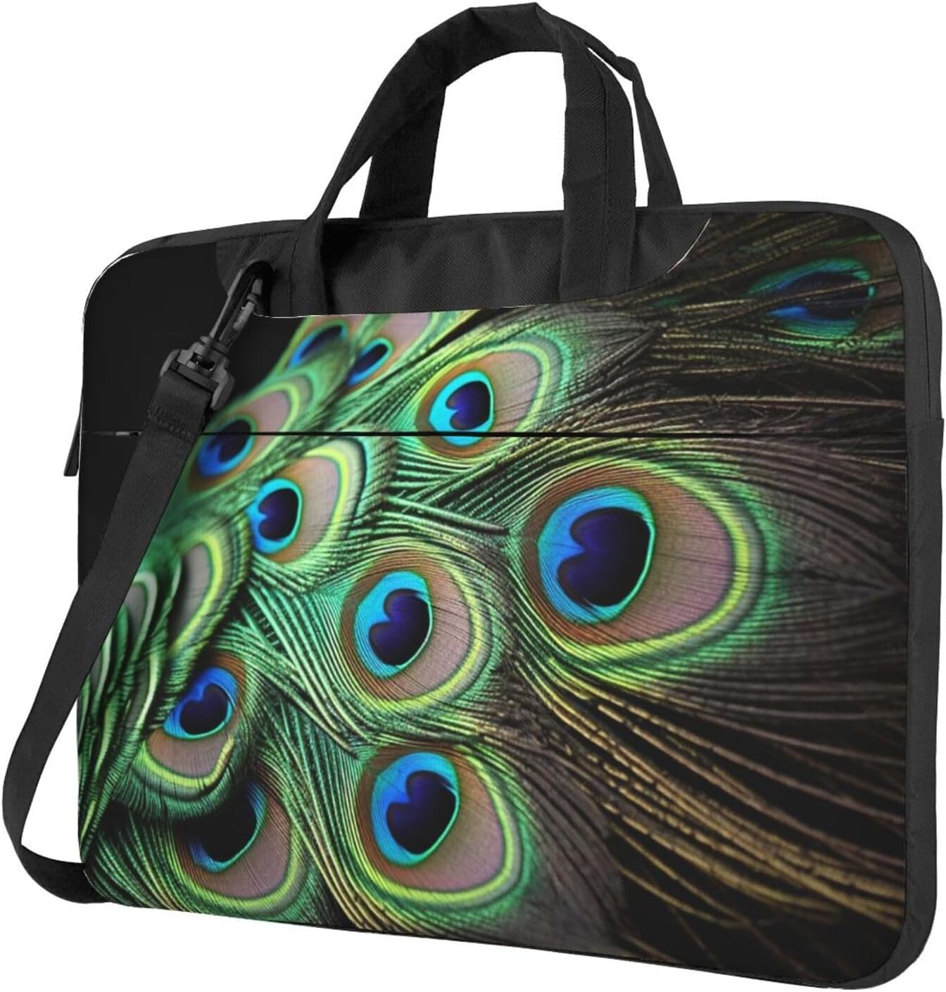Laptop Shoulder Bag Messenger Bag Green Peacock Feather Laptop Bag Carrying Case for Men Women