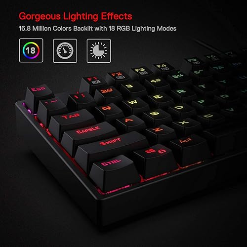 Miniatura 2 de Redragon Teclado mecánico para juegos K582 RGB, 100% 104 teclas de diseño estándar teclado para juegos con teclas ABS de doble inyección