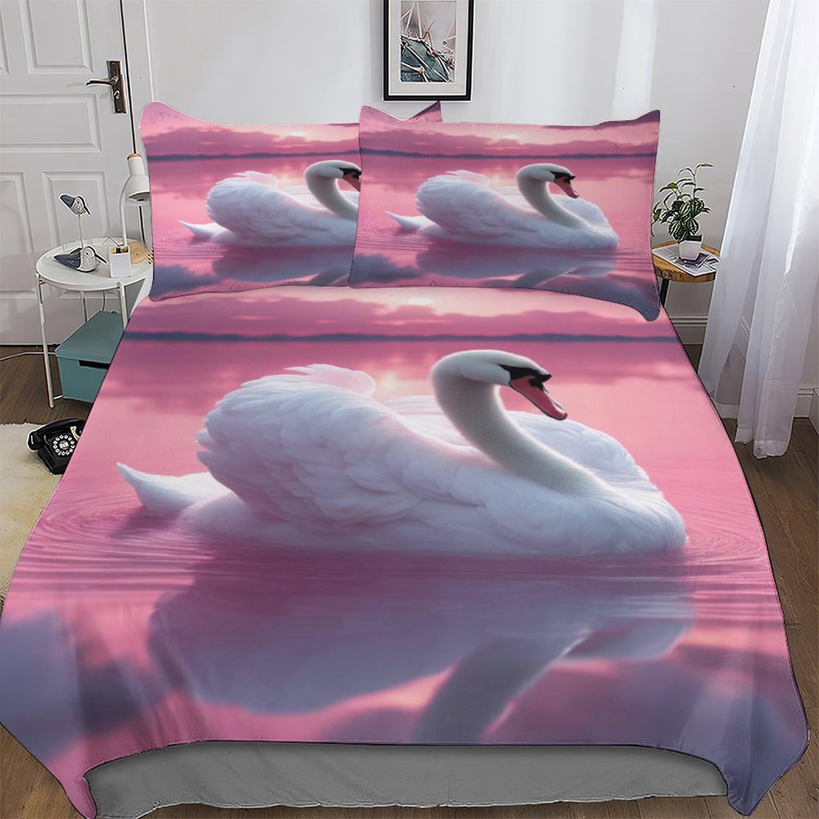 Housse de couette cygne hypoallergénique lit king 3 pièces