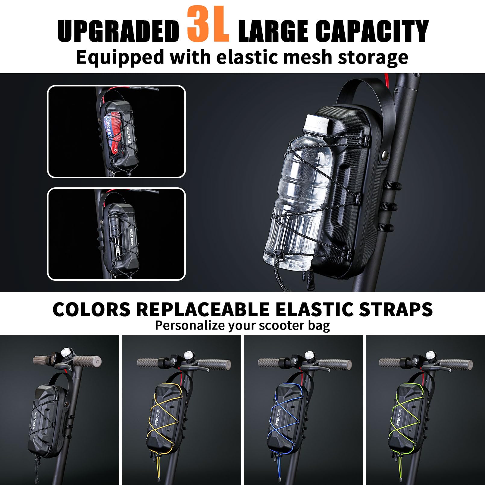 3L Große Kapazität E Scooter Tasche für Roller, Schnellverschluss Roller Tasche, Wasserdicht Front Tube Bag mit Eva Hard Sell, Lenkertasche Escooter für Xiaomi Mijia Sedway Ninebot