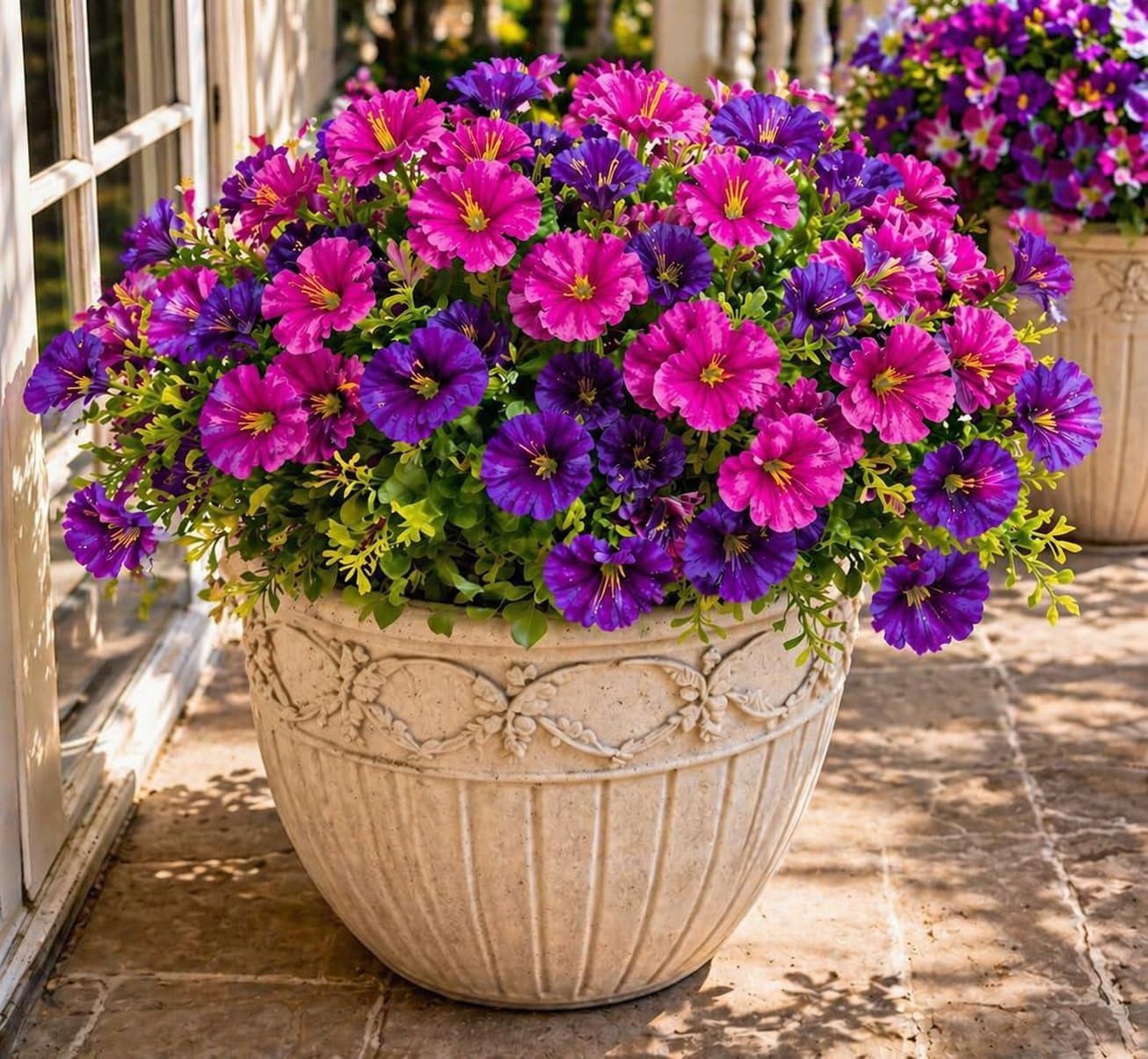 Artificial Flowers Outdoor, 8 Bundles UV Resistant Fake Plants, Adjustable Faux Flowers for Porch, Garden, Window Box, Patio, Farmhouse Decor