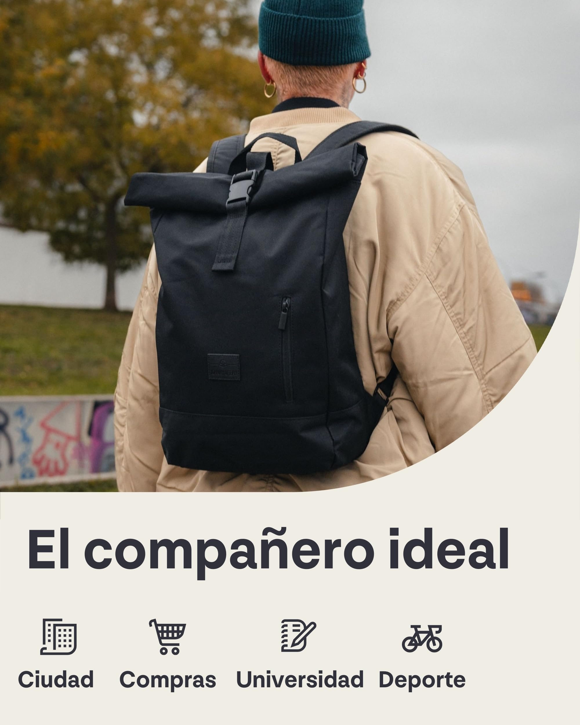 Johnny Urban Mochila Mujer Hombre - Robin Medium - Roll Top Grande para Escolar, Universidad, Trabajo - Compartimento para Portátil - Impermeable