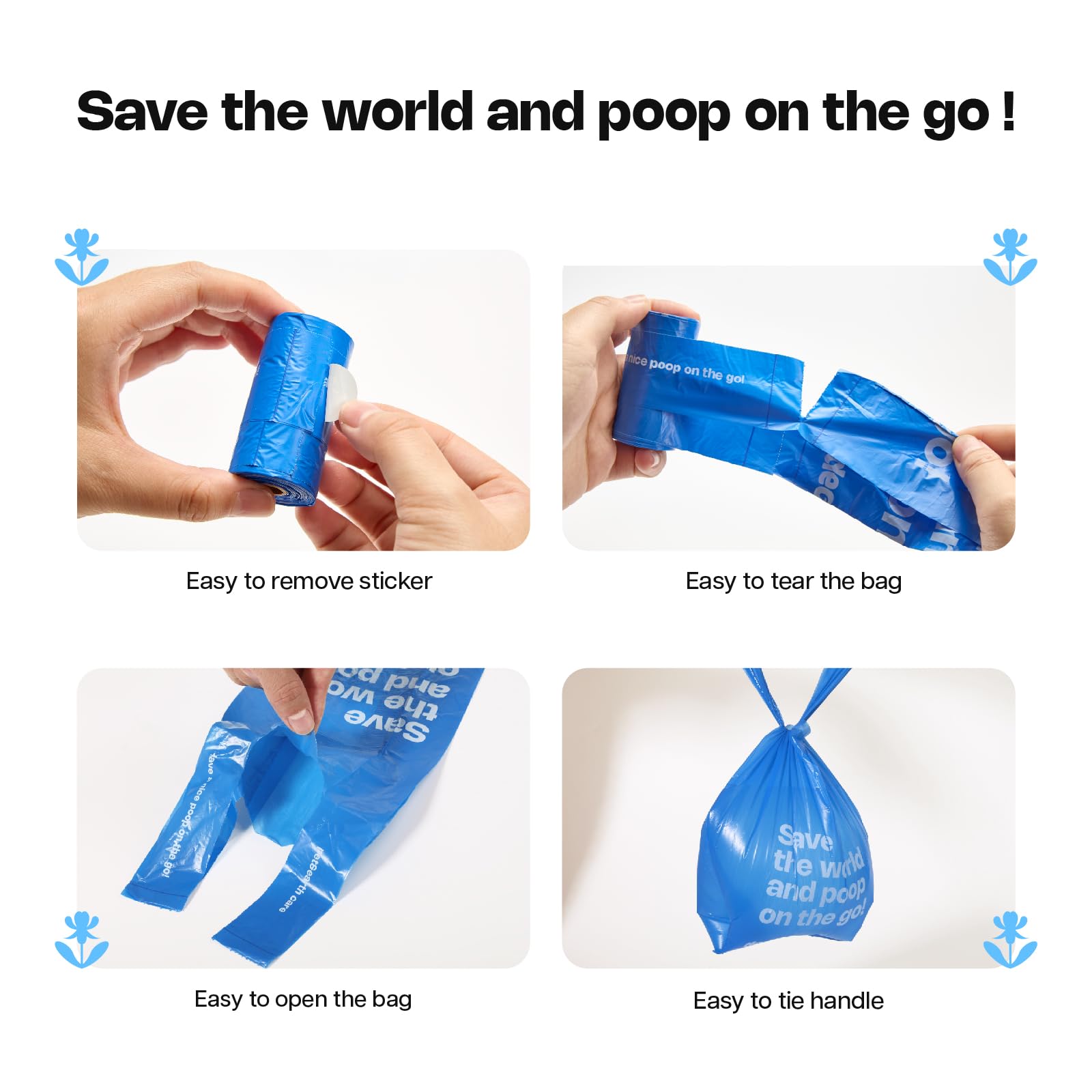 Deo Doo Dog Poop Bags with Handles 60 Rolls 720 Counts Big Sizes Leak Proof and Extra Thick Waste Bags Refill Rolls for Walking Small Medium Large Dogs Cats Litter With 2 Holders Iris Scented - Image 4