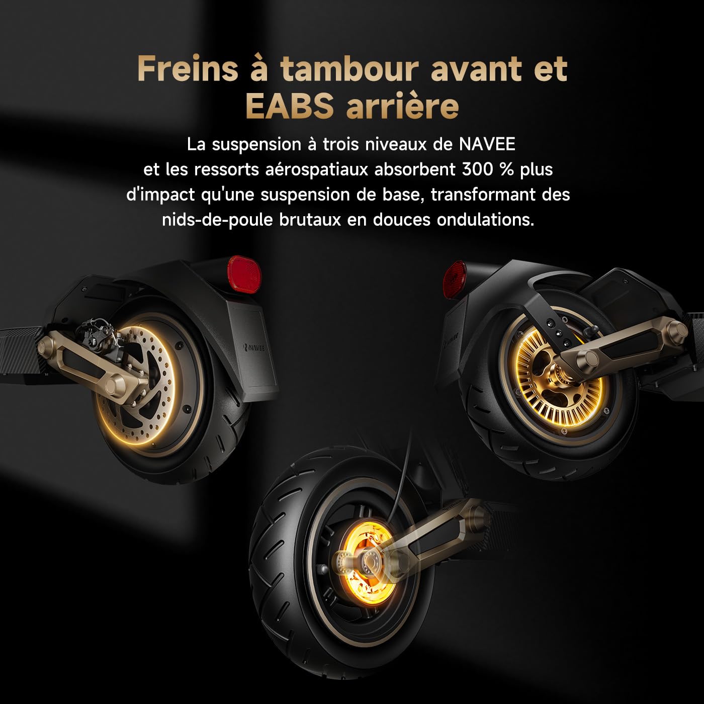 NAVEE ST3 et ST5 Trottinette Electrique Adulte 60-90km Autonomie 25km/h, Moteur 1000-1650W, Suspension Avant et Arrière, Pneus 10″ sans Chambre, Antivol Connectivité Bluetooth, TCS, avec APP