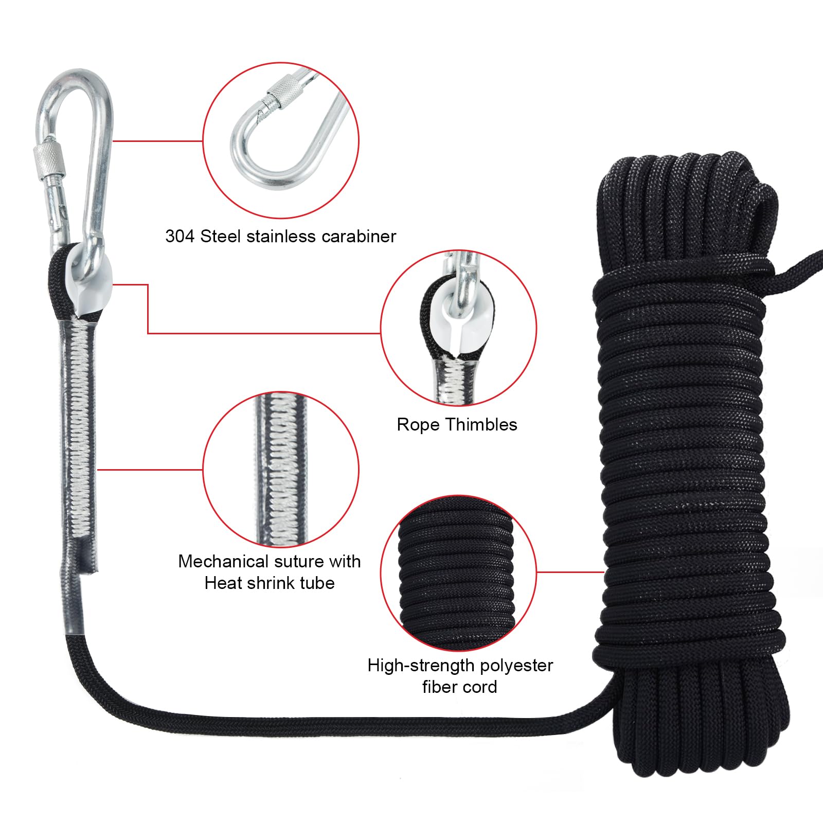 Cuerda de Escalada, Cuerda de Seguridad estática de 8 mm con Mosquetones, Cuerda de Nailon Trenzada, Cuerda de paracaídas de Rescate de Incendios, Escalar al Aire Libre, Senderismo, Camping, 10M