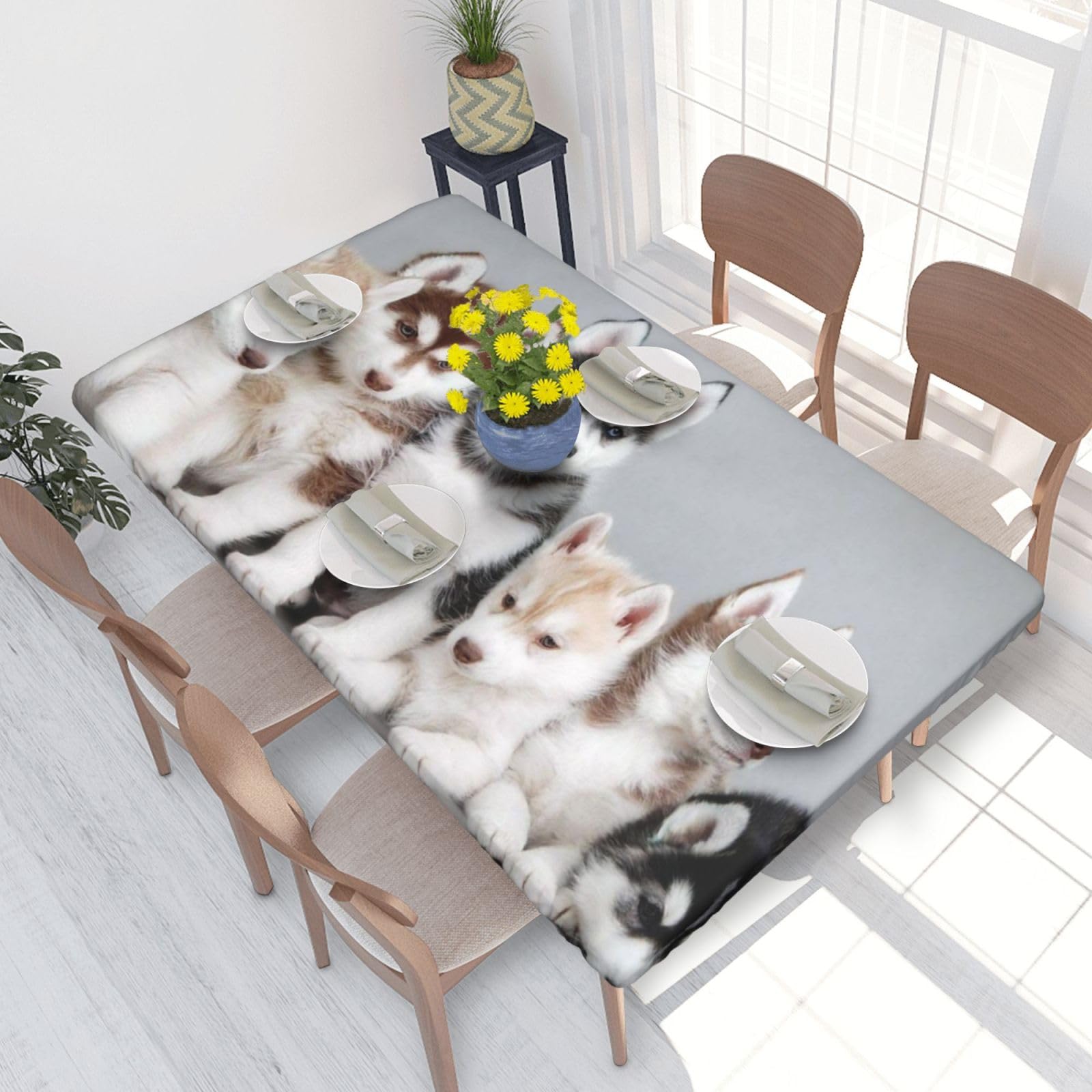 BNVSADC Husky Puppies Dogs Printed 4FT Tablecloth 122x76 CM Polyester Kitchen Water Resistant Table Cloth Dining Table Decoration Table Covers
