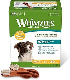WHIMZEES Zahnbürste, Kaustangen für mittelgroße Hunde zur Zahnpflege, Größe M, 30 Stück (Monatspackung), ohne Zuckerzusatz, getreidefrei, natürlich, fettarm product image