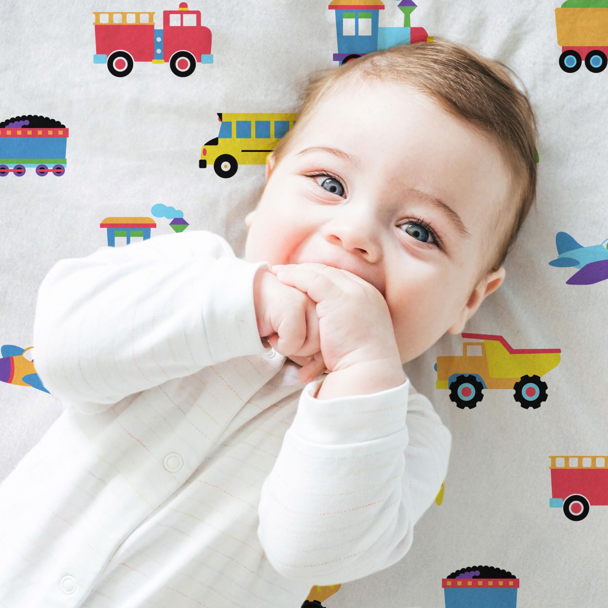 Wildkin Spannbettlaken für Kinderbetten, Züge, Flugzeuge und LKWs, 100% Bio-Baumwolle, Flanell Bettlaken, weiß