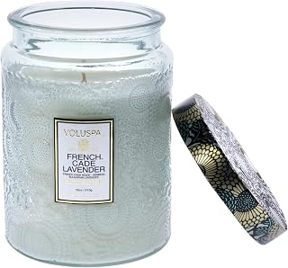 Voluspa French Cade Lavender Candle | Large Glass Jar | 18 Oz | 100 Hour Burn Time | All Natural Wicks and Coconut Wax for Clean Burning | Vegan