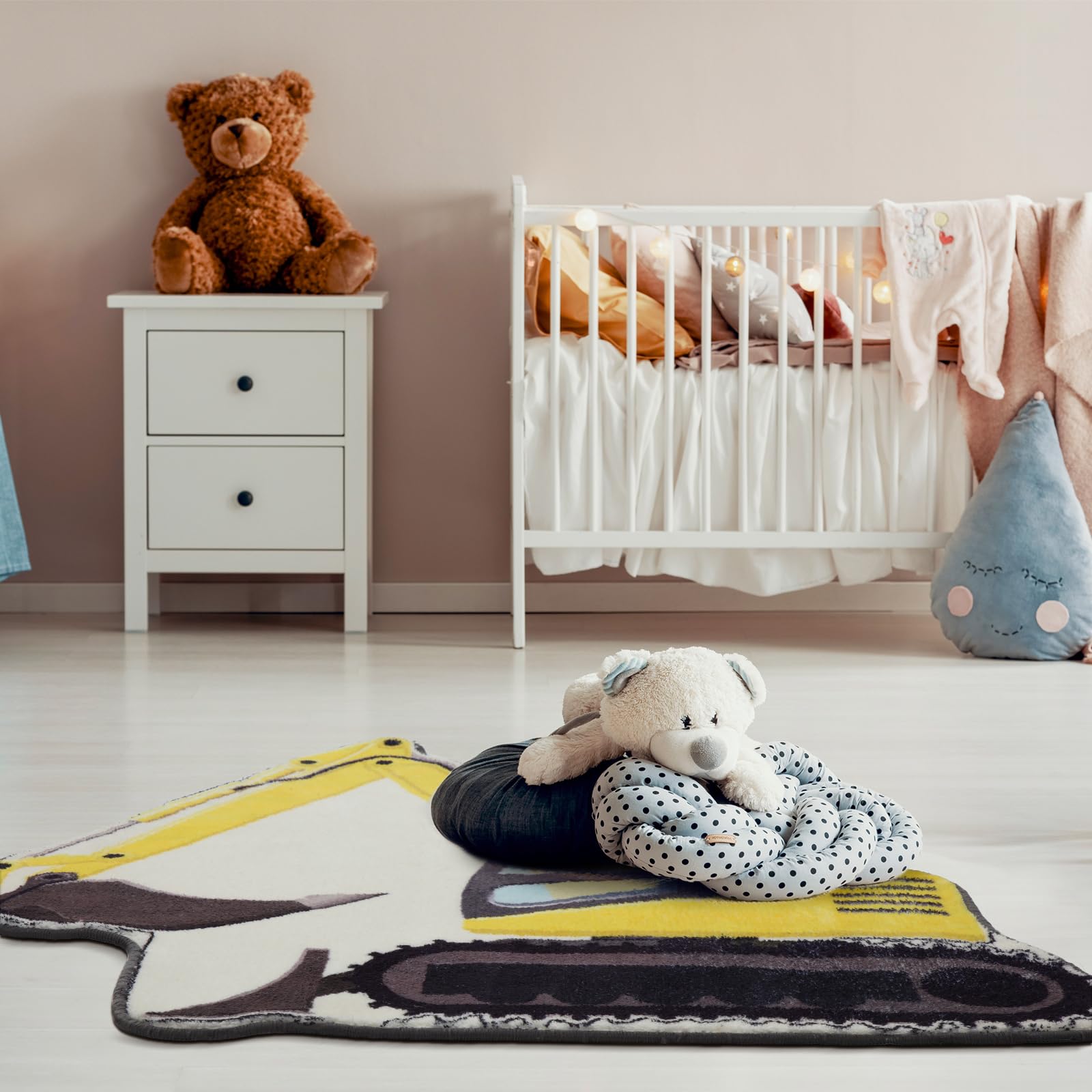 Tinideya Kinder-Bagger-Schlafzimmerteppich, handgetuftet, rutschfest, dekorativ, für Bauwagen, Spielplatz, niedlich, weich, flauschig, Matte für Badezimmer, Schlafzimmer, Kinderzimmer, 76,2 cm