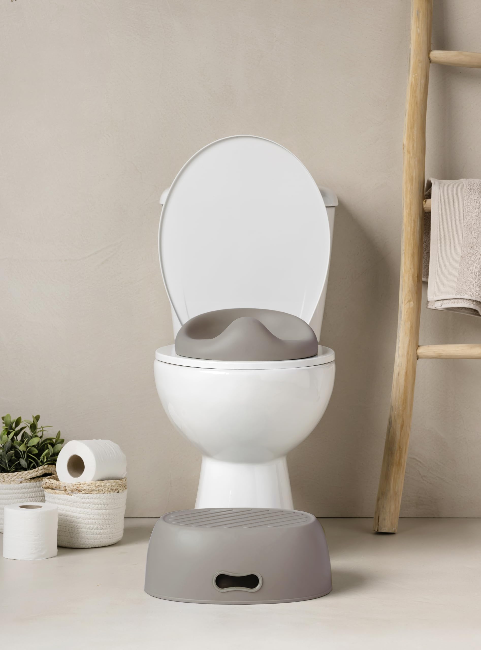 Nattou Babytopf 3in1, Töpfchen + Hocker + Toilettensitz für Kinder, Einfaches Toilettentraining, Ca. 34 cm, Ab ca. 18 Monate bis ca. 4 Jahre, Care, ABS/EVA, Taupe