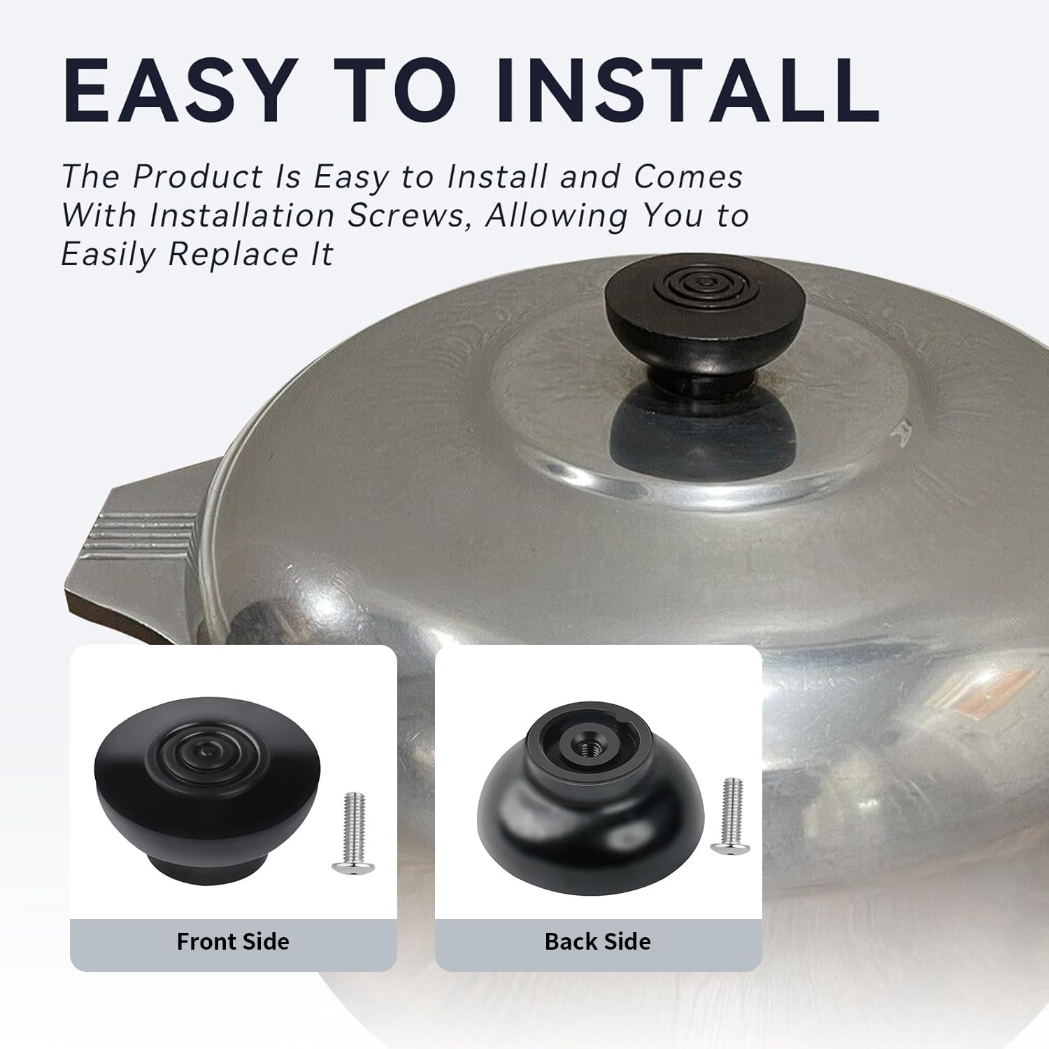 1Pcs Cookware Pot Knob (Including Screws) Compatible with Wagner Ware, Magnalite GHC (Black Round Knob) (Knob)