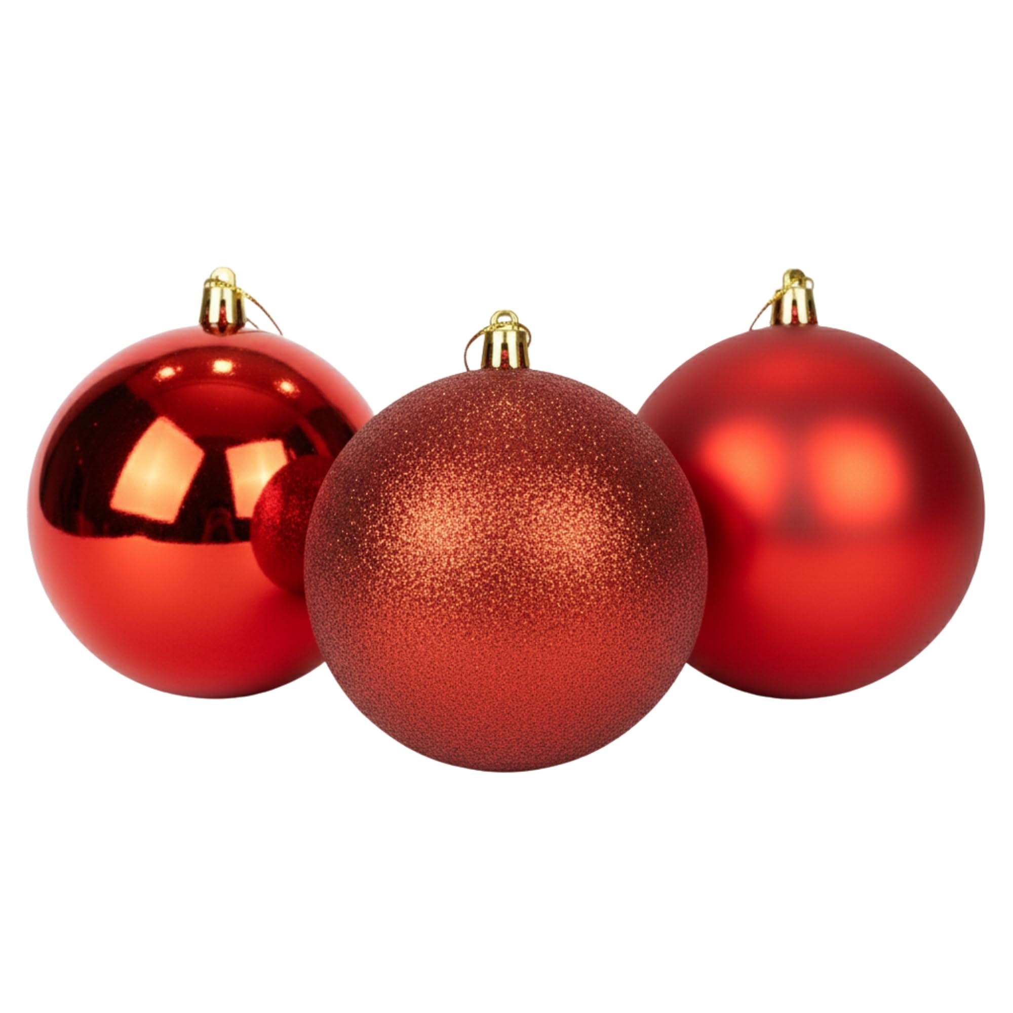 20cm/3Pcs Large Red Baubles PVC Shatterproof Glossy, Matt, Glitter Finish Christmas Balls Ornaments Assorted Set- Festive Xmas Tree Hanging Decorations, Round Ornament for Holiday Home Decor