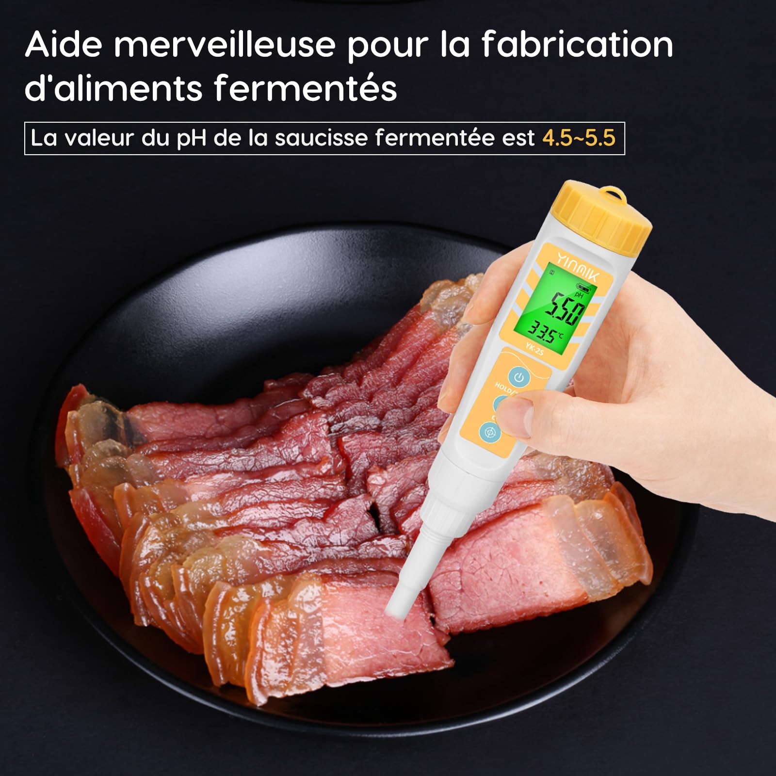 pH Mètre Alimentaire, Testeur de pH pour Pâte à Pain et Levain | pH Mètre Numérique pour Fermentation, pH-Mètre Étanche pour Brassage,Viandes, Fromages, Cosmétique, Conserve, Liquide