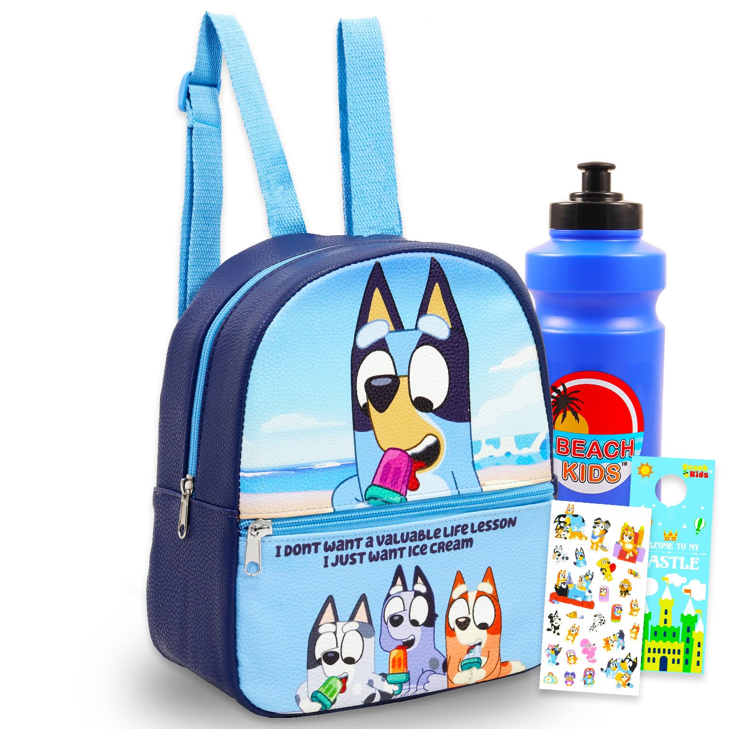 Mini Backpack for Kids - Bundle with 10" Small Bag Plus Water Bottle, Stickers, More | Bluey Backpack Mini School Supplies for Kids, Boys, Girls