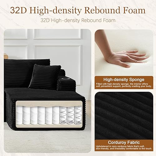 Miniatura 3 de Sofá cama modular de 134 pulgadas, sofá de nube deshuesado para sala de estar, sofá de 5 asientos en forma de U con 2 bolsillos de almacenamiento y