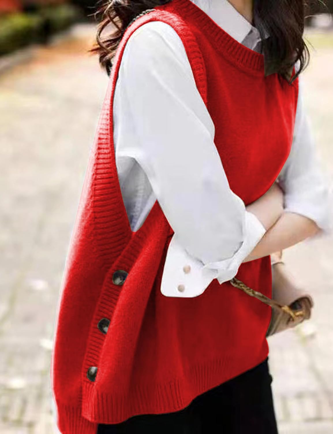 HangNiFang Women's Round Neck Sleeveless Pullover Ribbed Knit Sweater Vest Top - Image 2