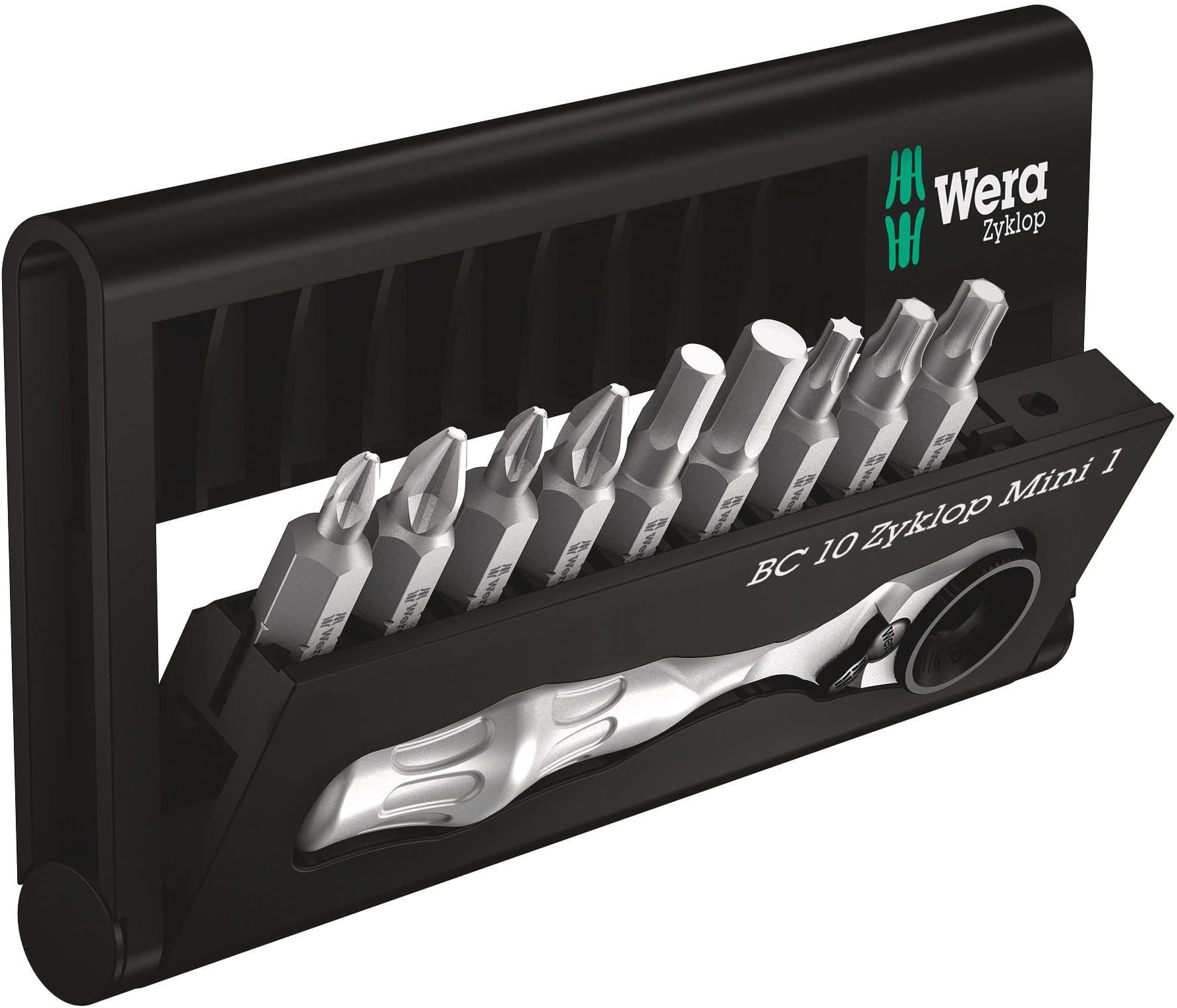 WERA 5073645001 Bit-Check 10 Zyklop Mini 1 Ratchet 10 Piece Set, Silver