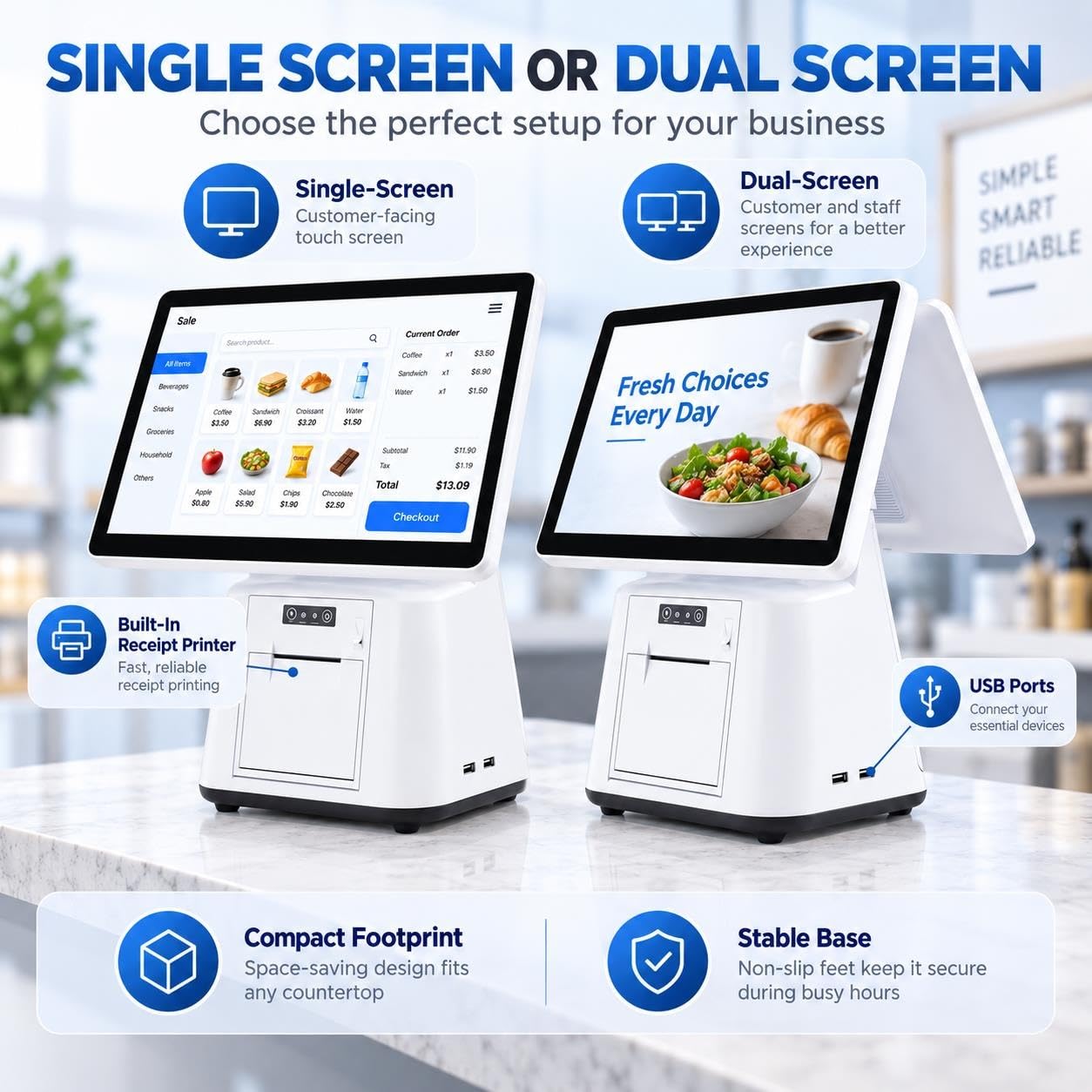 Double Terminal de Point de Vente à écran Tactile de 15,6 Pouces