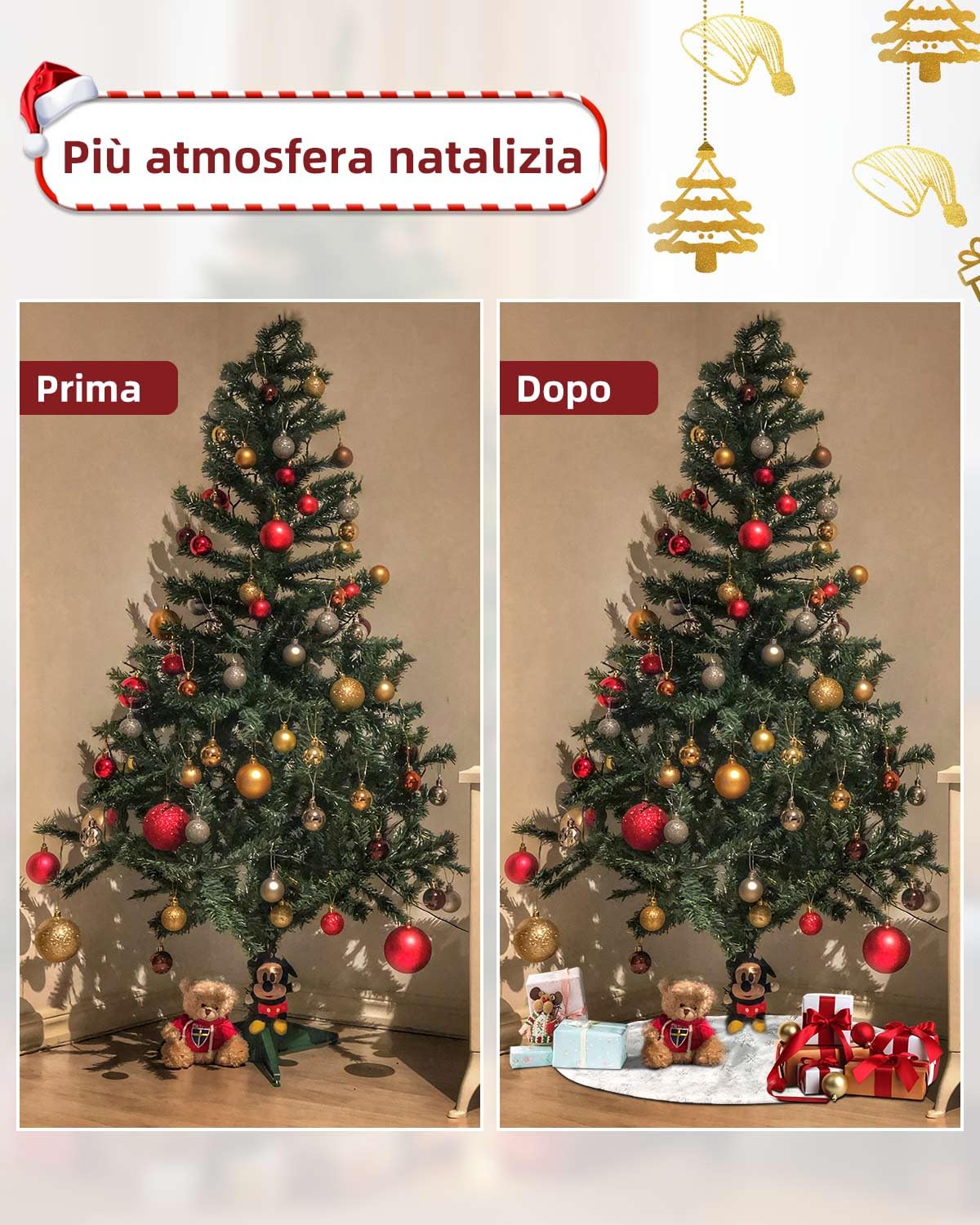 Gonna Albero Di Natale 120 Cm - Copribase In Pelliccia Bianca Con Paillettes Argentate - Foto 5
