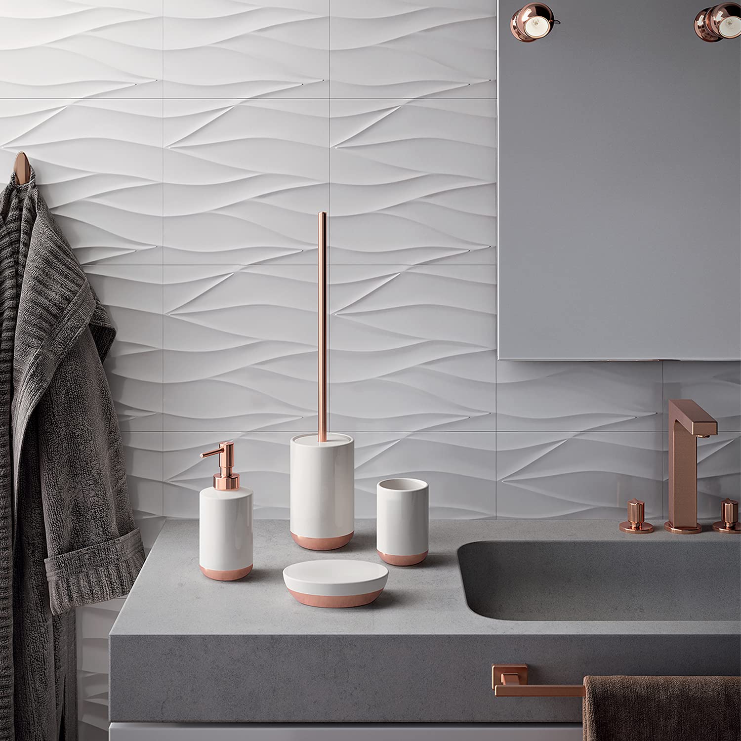 Dispenser Sapone In Ceramica E Sughero Gedy | Design Moderno | Bianco | 17x7x7 Cm - Foto 7