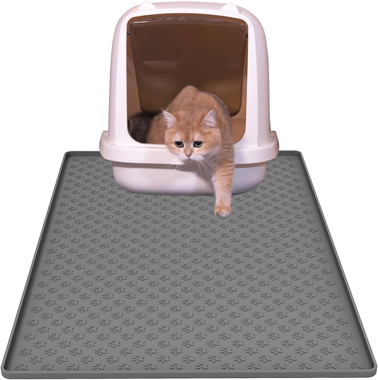 Cat Litter Mat, Small 16''x24'' Food-Grade Silicone Litter Box Mat for Litter Trapping, Waterproof, Non-Slip, Easy to Clean,Grey