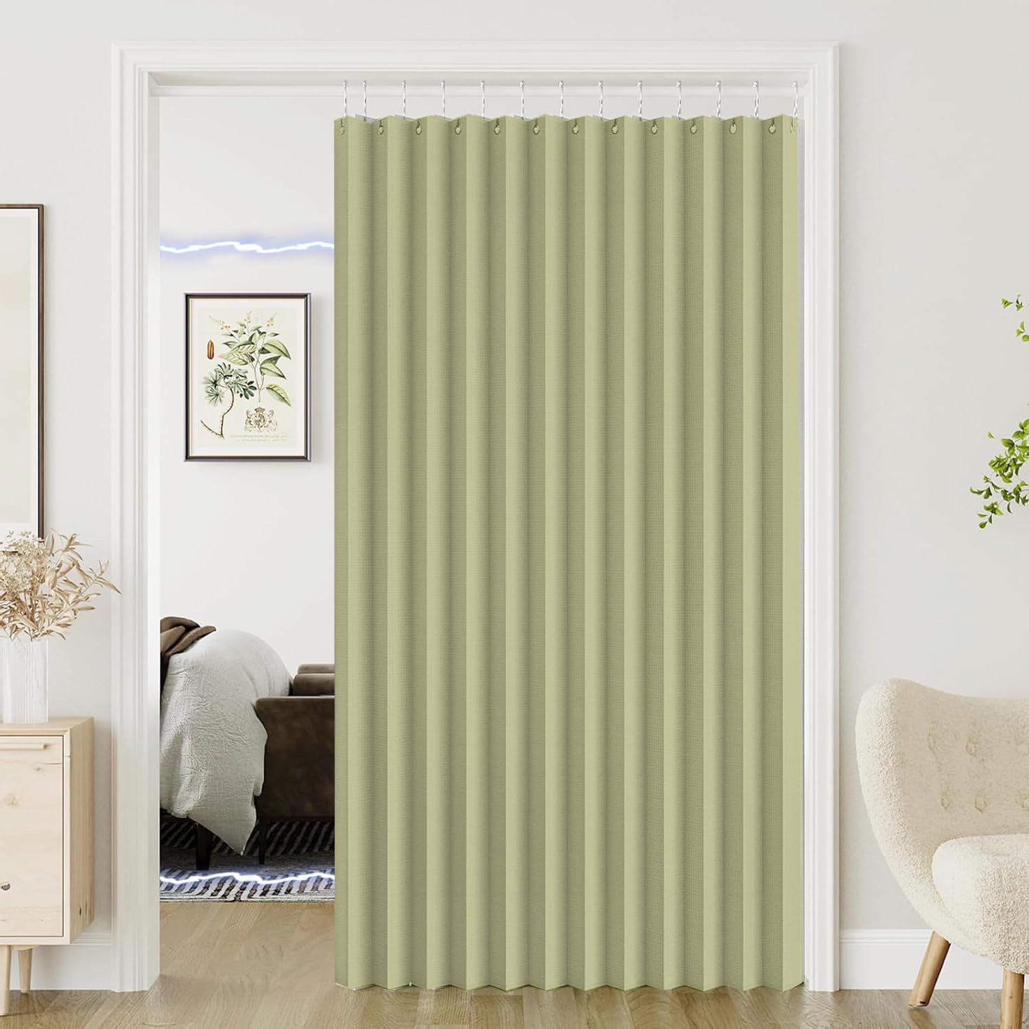 Custom folding magnetic door curtains suitable for doorways, room dividers, living rooms, bedrooms, and open closets.-Green- W240xH240cm