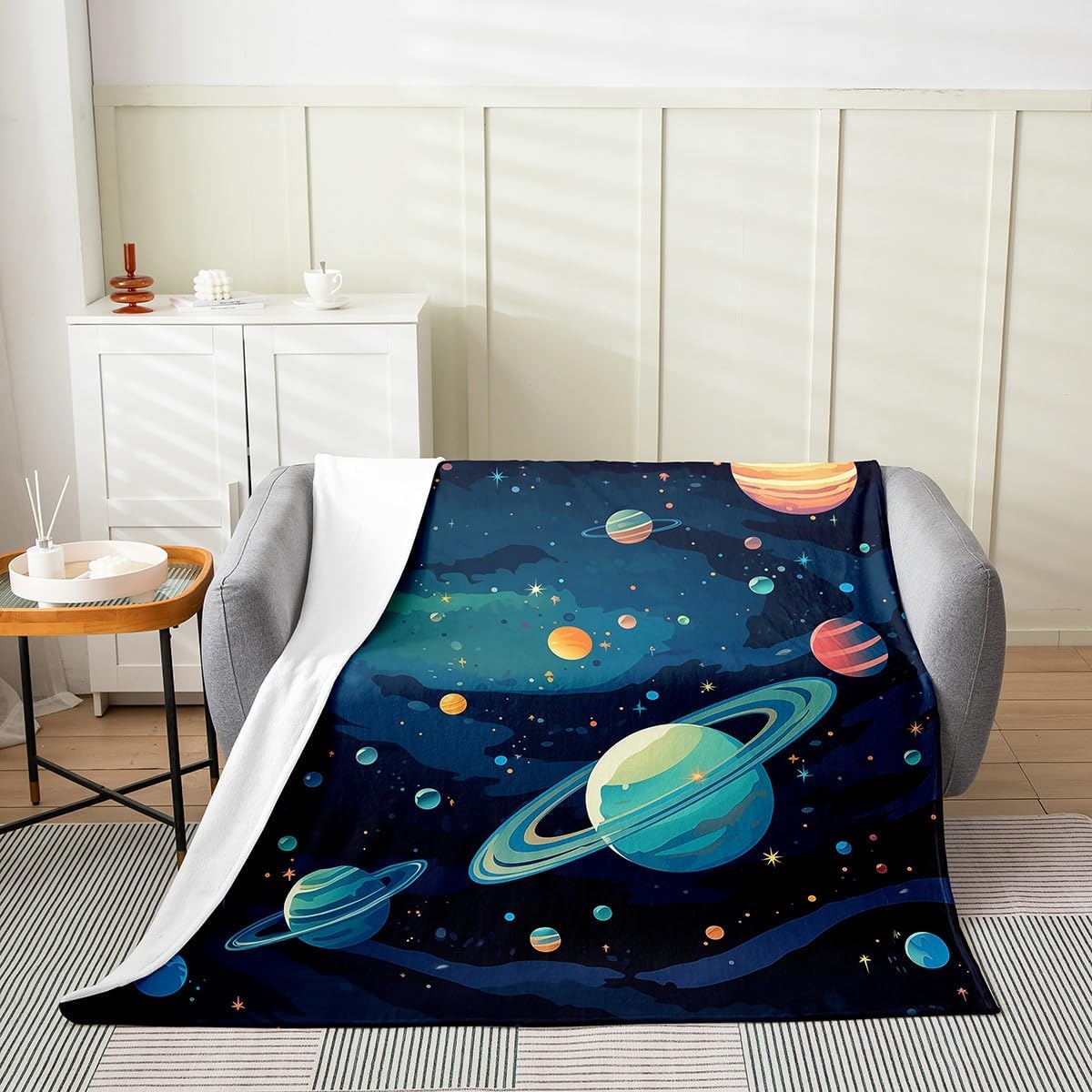 jejeloiu Galaxy Fuzzy Blanket Queen 90"x90" Boys Outer Space Flannel Fleece Throw Blanket 3D Printed Space Space Outer Sky All Season Bed Blanket Deep Blue Plush Blanket Flannel Fleece Throw Blanket