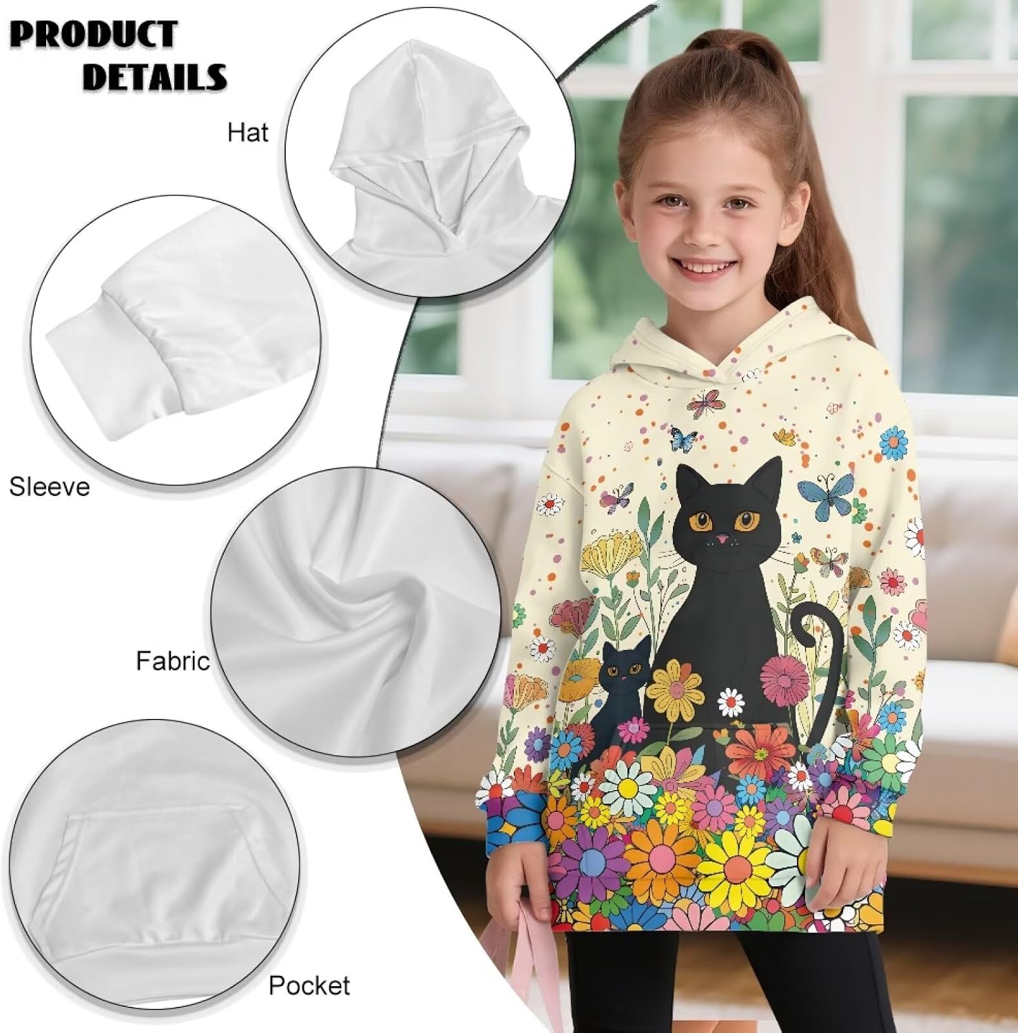 Child Graphic Sweaters & Hoodies Long Pullover Hoodie with Pocket Novelty Tops