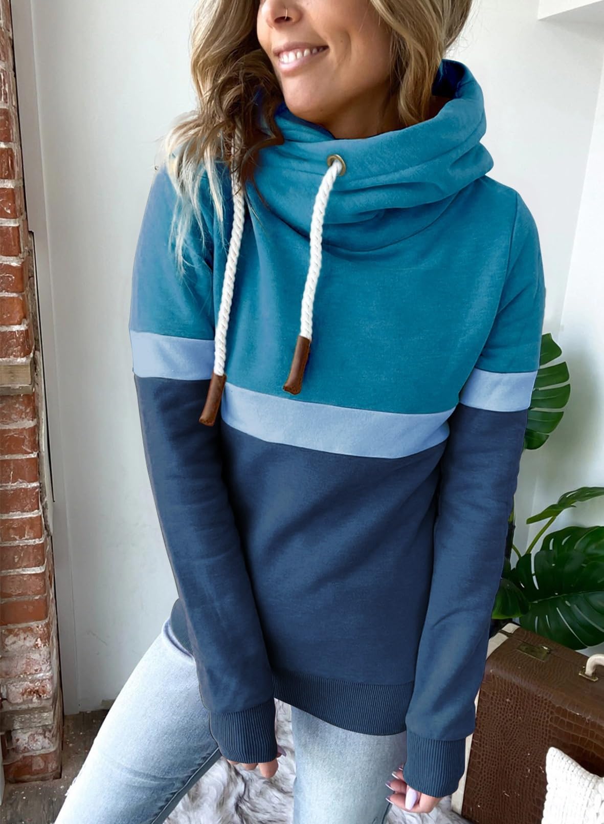 Felpa da Donna 1 Pezzo Tinta Unita Cuciture Casual Felpa transfrontaliera con Cappuccio Collo Alto for per L'uso Quotidiano,Casual