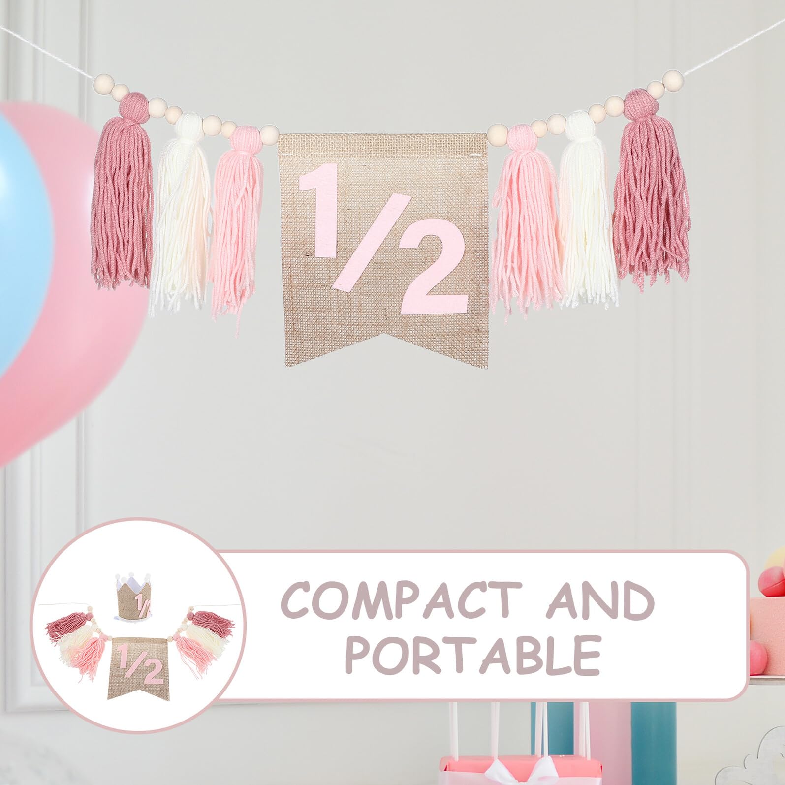 2piezas Banderines Decorativos Bohemios Borlas de Cuentas de Madera para Cumpleaños de Niñas de Meses Pancarta Flecos para Trona