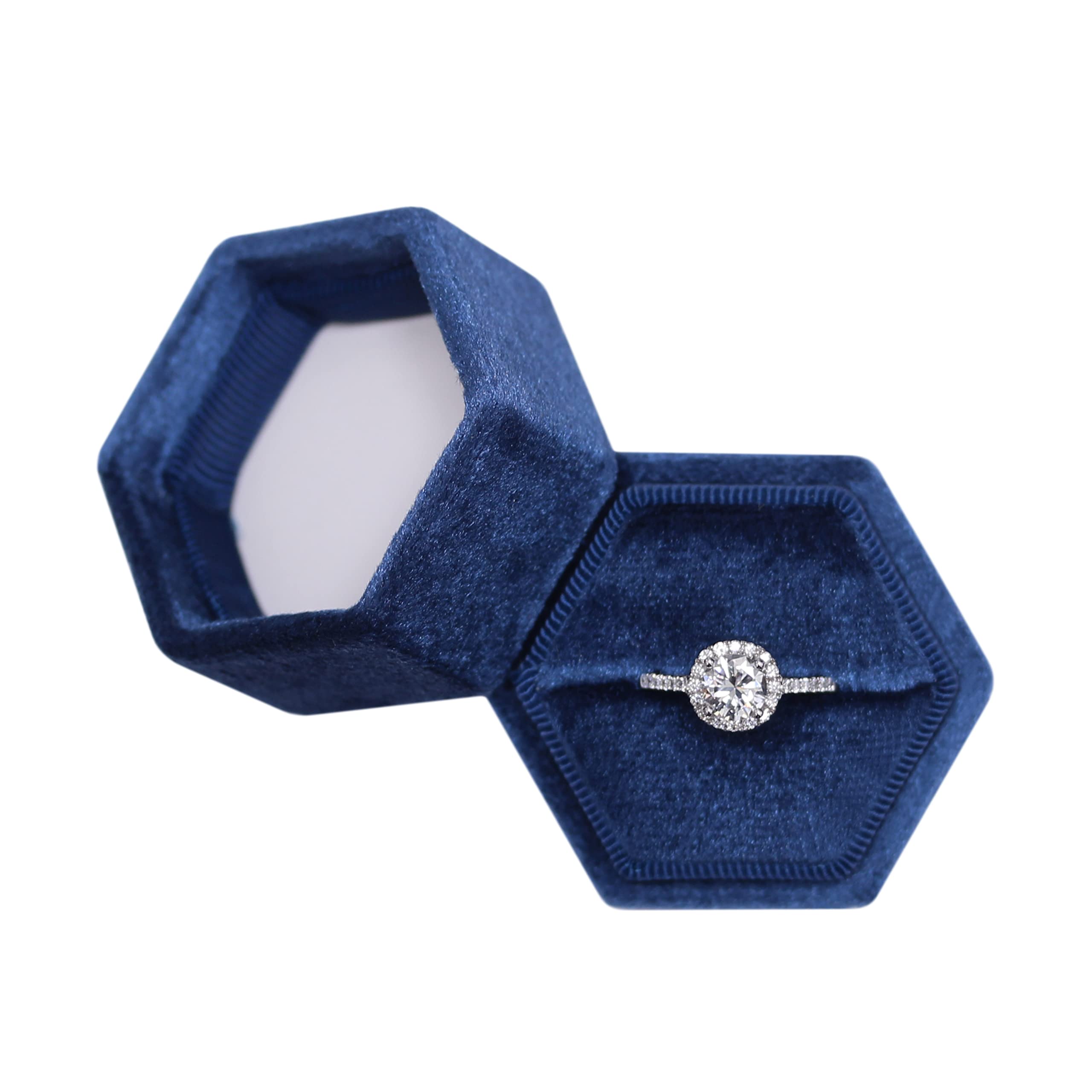 Hexagon Velvet Jewelry Single Slot Ring Box Engagement Wedding Box 