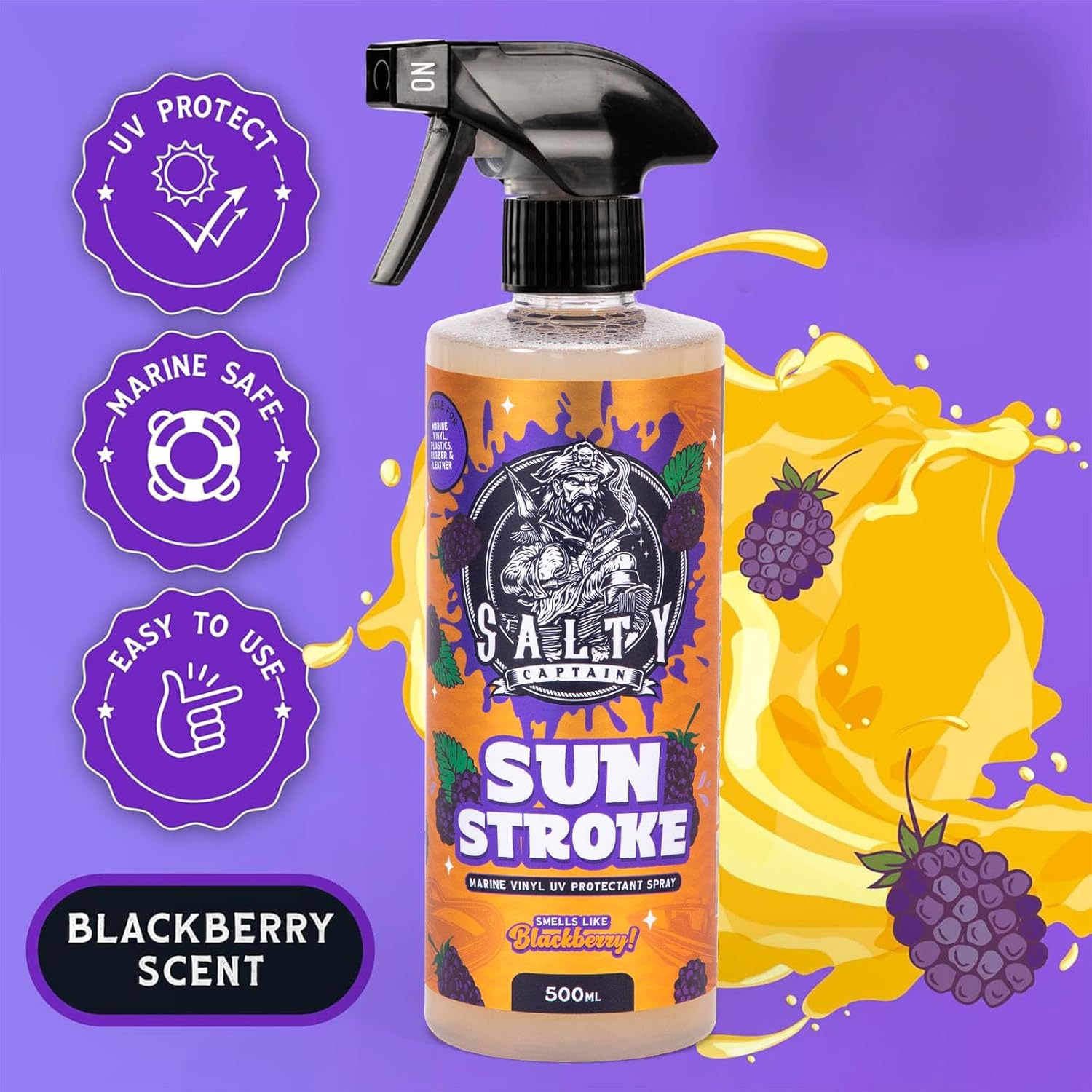 Salty Captain Boat & Car Detailing Kit - (4 Piece) Water Spot Remover, Spray Wax Polish, Leather & Vinyl Cleaner & UV Protection for Vinyl Seats