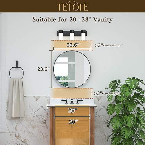 Miniatura 2 de TETOTE Espejo redondo de baño dorado, espejos circulares de 24 pulgadas para tocador, dorado champán, moderno marco de metal cepillado montado en la