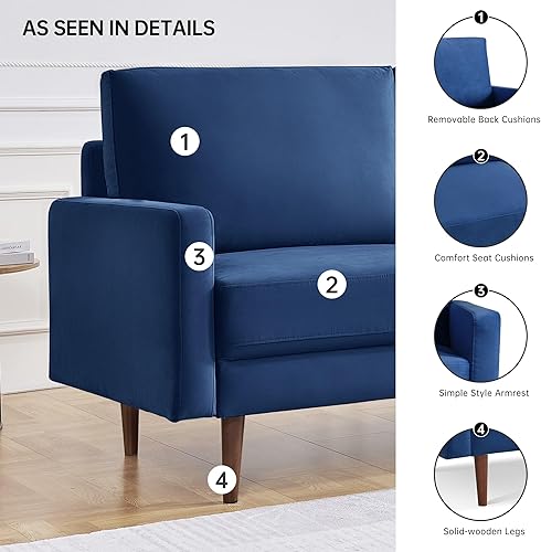 Miniatura 3 de Sofá biplaza moderno de mediados de siglo de 69 pulgadas, sofá biplaza tapizado de tela de terciopelo de 2 plazas con cojín acolchado, patas de