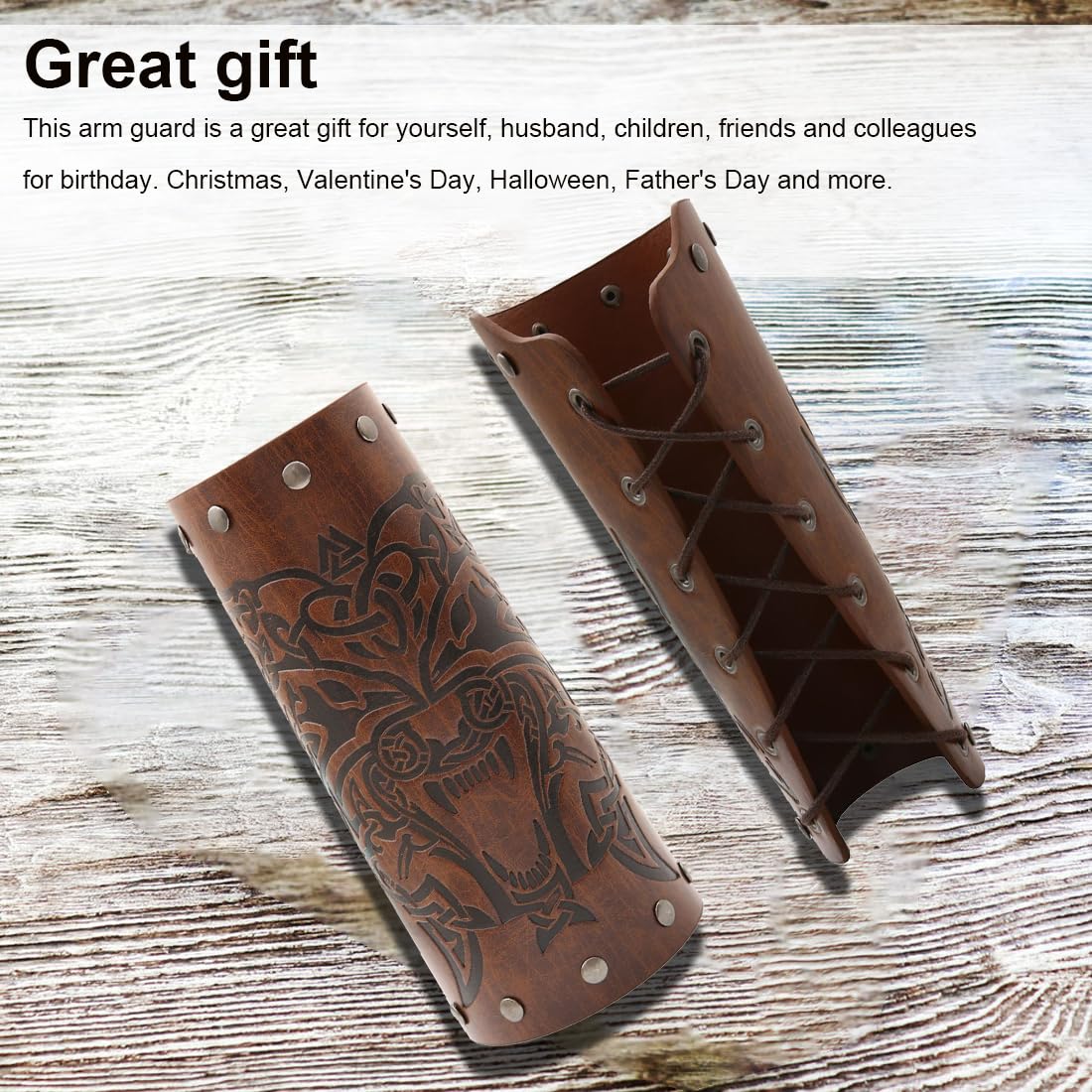 Bracciale Armatura Medievale GNHG - In Pelle, Regolabile, Per Tiro Con Arco, Cosplay, Halloween, Nero - Foto 9