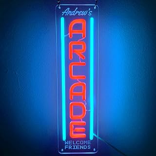 Custom Arcade Neon Sign Vertical, Handmade Personalized Retro Game Ice Blue Red 3D Engraving Name's Arcade LED Neon Light for Game Room, Birthday Gamer Gift Man Cave Home Bar Wall Decor