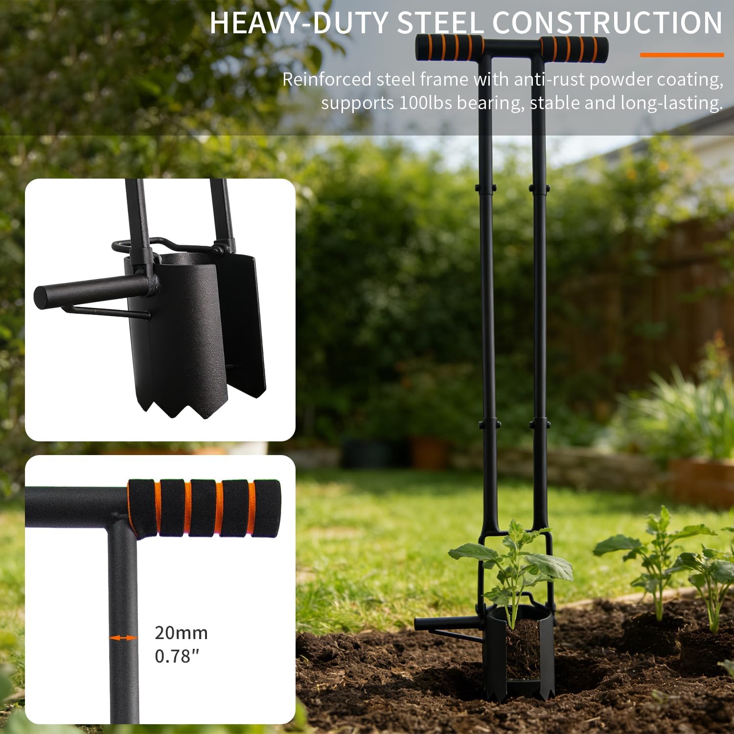 BAUSATZ Seedling Transplanter Tool Garden Bulb Planter Tool Long Handle 37.4inch Bulb Digger Tool with Double Pole 100pound Weight Bearing to Transplant or Plant Seedlings