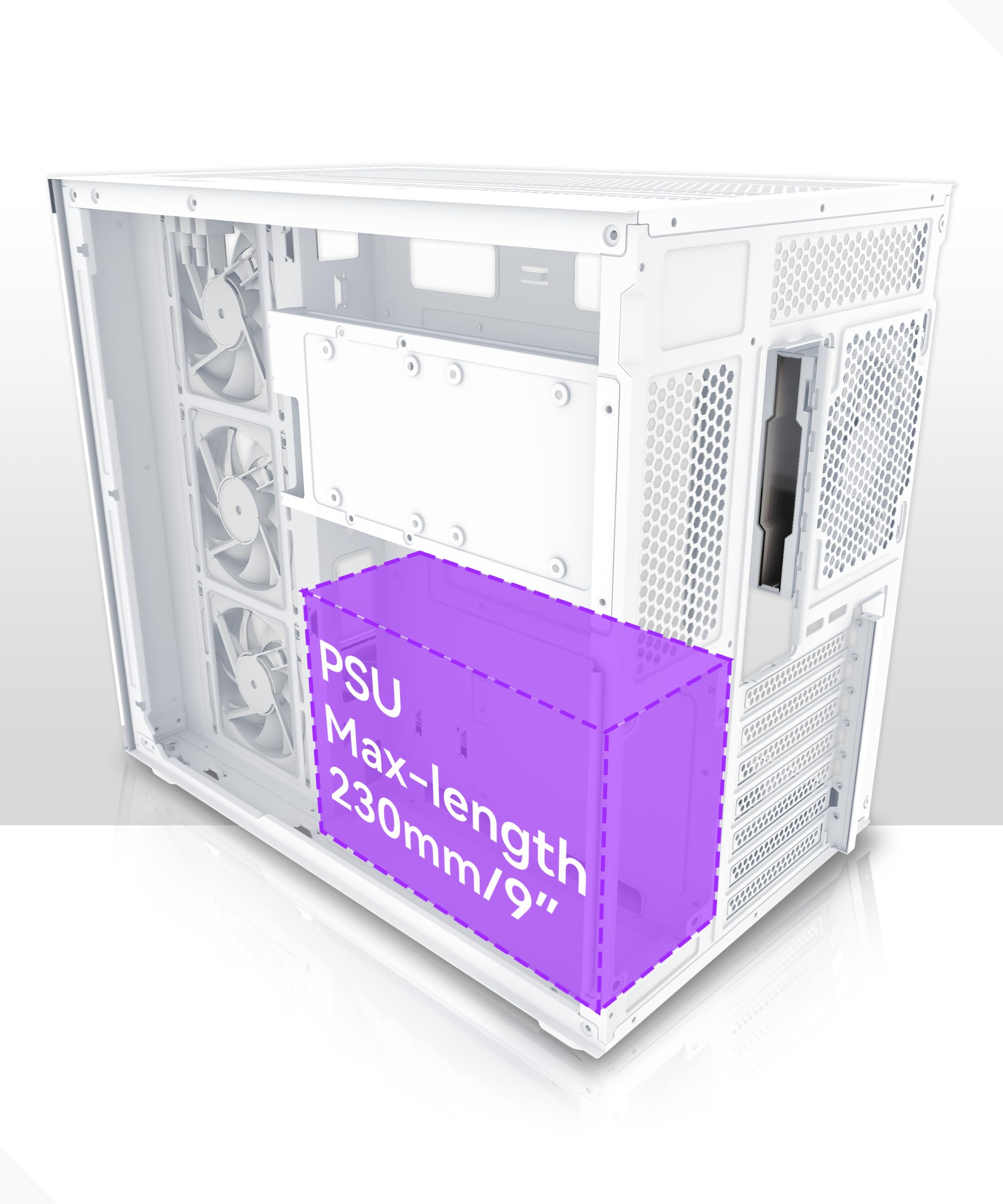 MUSETEX Y6 Caja PC ATX Torre Mediana, 7 Ventiladores PWM ARGB Espejo Infinito, Tipo-C, Cristal Templado 270°, Blanco