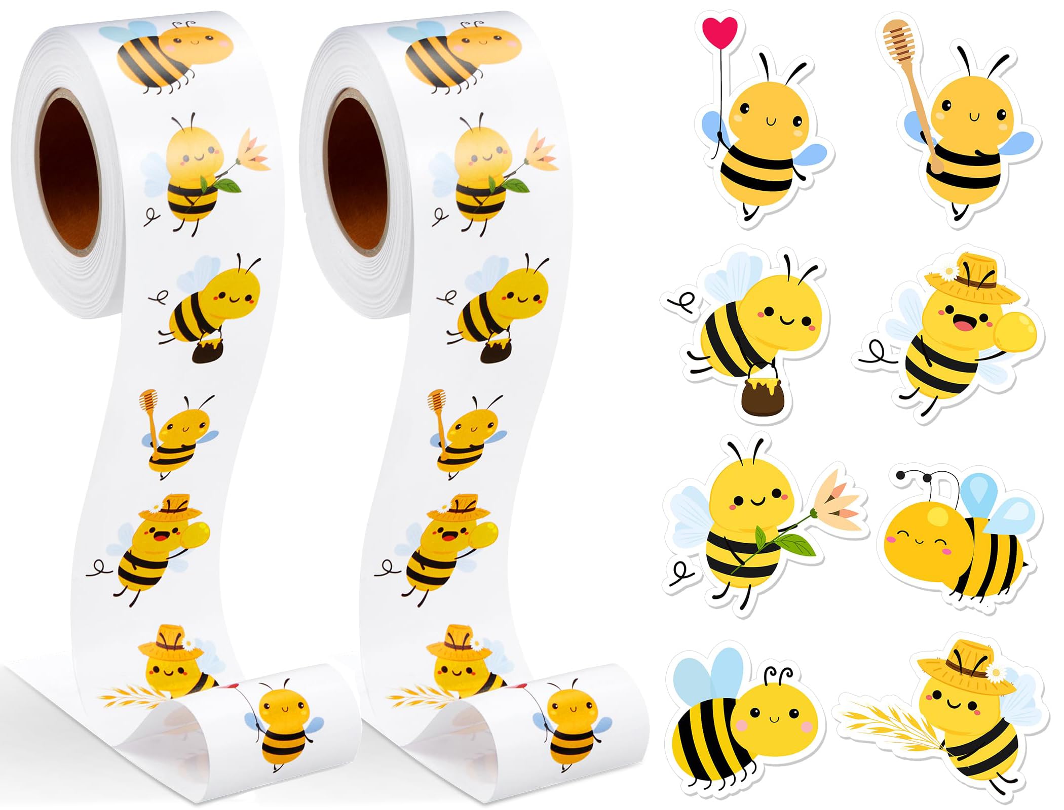 Dzxin Bees-2 Rolls Bee Stickers, 2 Roll Cute Yellow Bumble Honey Bee Stickers, Round Bee Label Stickers For Birthday Baby Shower Teacher Reward Decoration,500 Pcs Each Roll(Bee)
