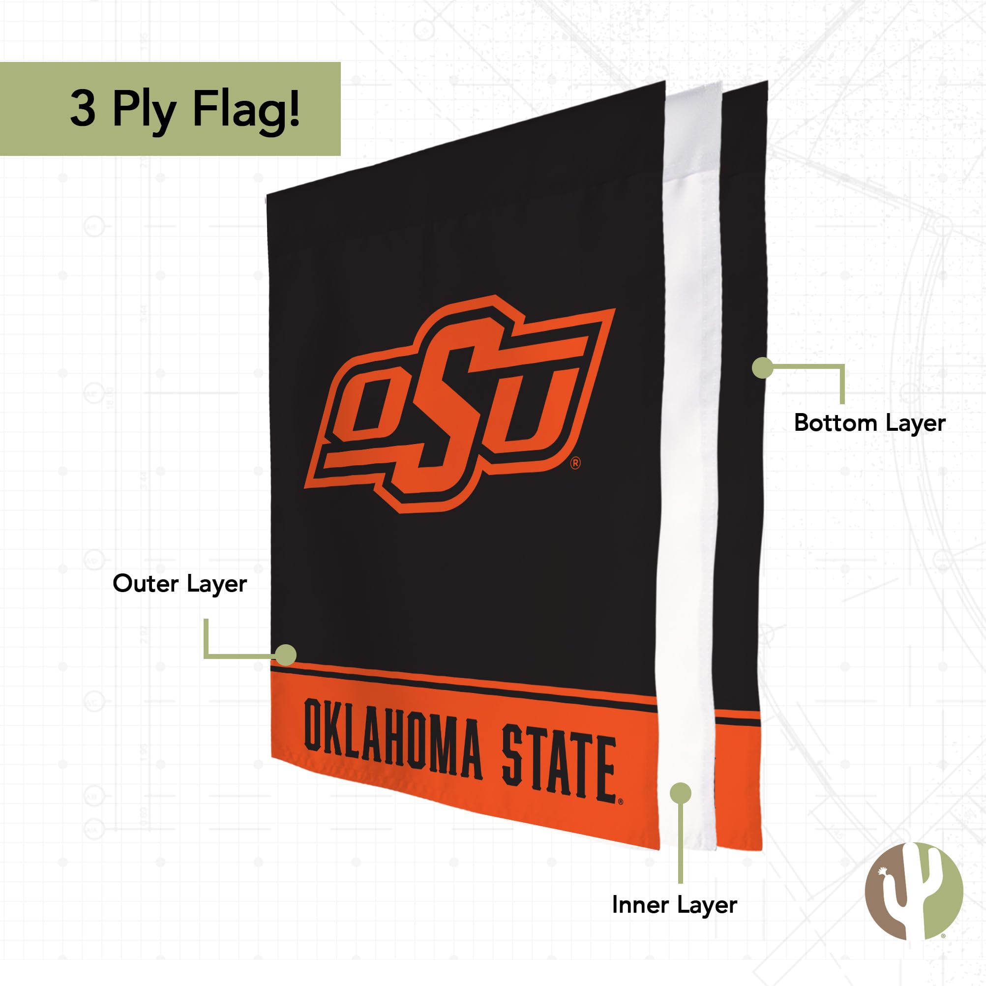 Desert Cactus Oklahoma State Cowboys Flag - 3x5 Feet Polyester, Double Sided, Outdoor/Indoor