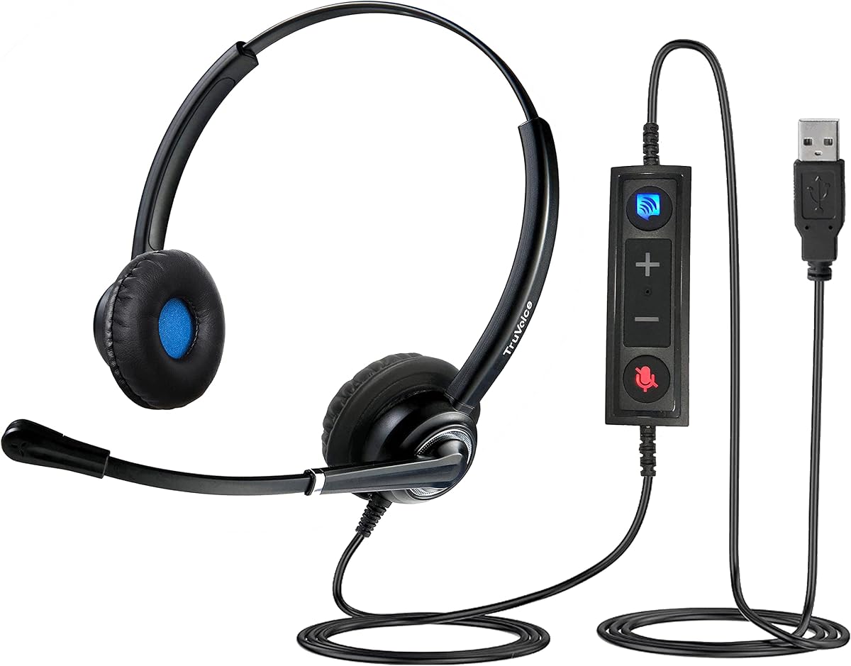 VoicePro 20 Professional Home Office and Call Center USB Headset with Noise Canceling Microphone, HD Speakers and in Line Call Controls with Mute, Compatible with All UC Voice Platforms.