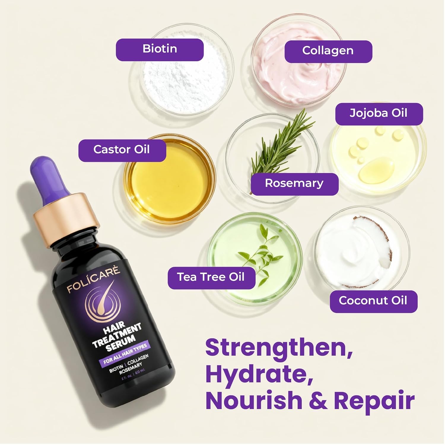 Thickening Hair Growth Serum for Women & Men (2Pack), Biotin Collagen & Rosemary Scalp Serum for Hair Density & Hydrating, Densifying Hair Serum Regrowth Oil for Hair Loss - Image 5