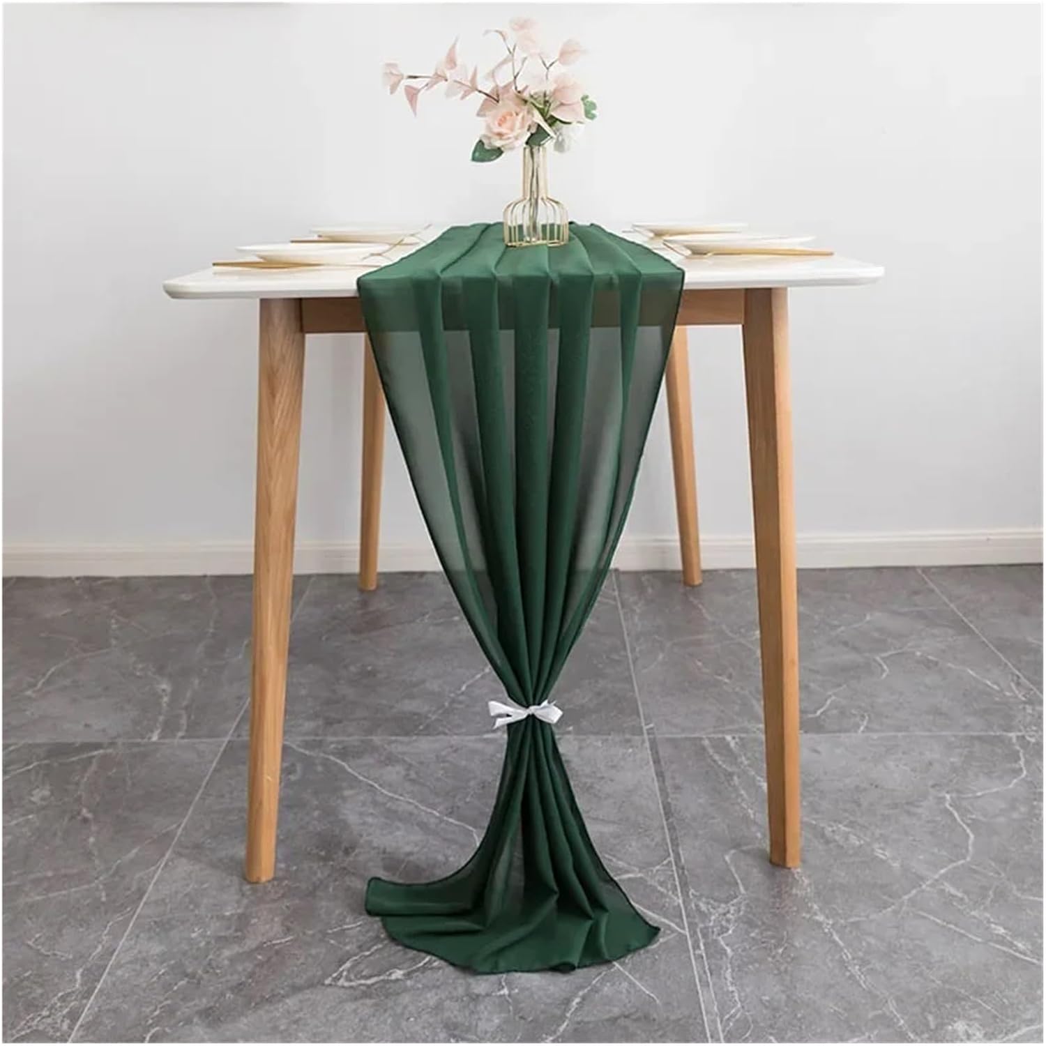 Table Runner Wedding Party Table Runner Decorations with Simple and Elegant Pure Polyester Chiffon Material(Dark Green)