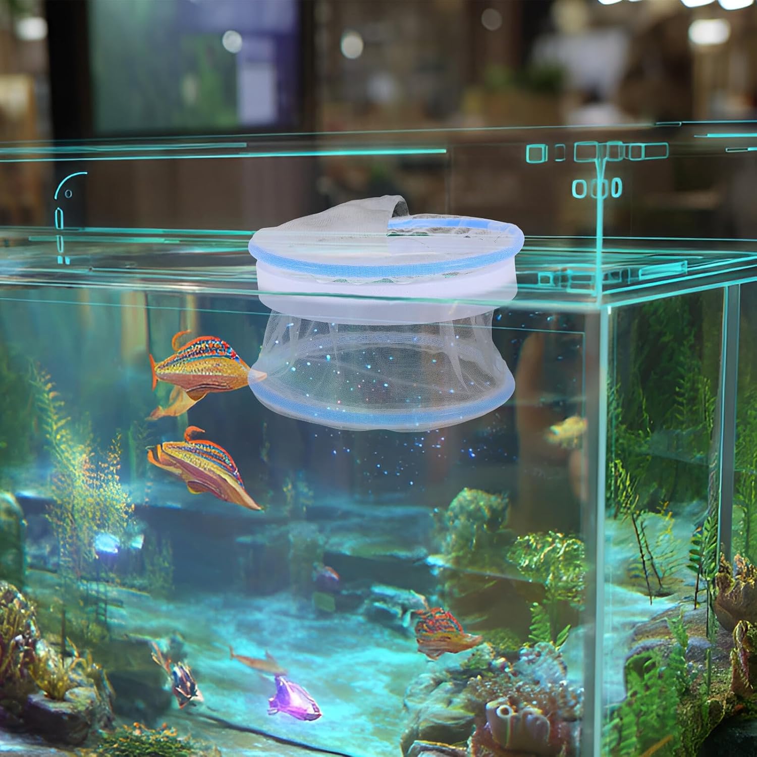VOSAREA Aquarium Breeding Isolation Box for Guppies and Betta Fish, Nylon Mesh Floating Hatchery Chamber with Suction Cups, Small Fish Tank Incubator for Spawning and Nursery