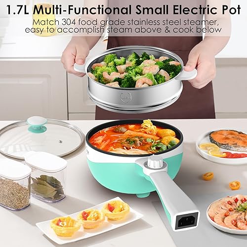 Miniatura 4 de Audecook Olla eléctrica, mini sartén eléctrica portátil antiadherente de 1.7 litros con ajuste de potencia, multicocina de viaje para carne, sopa,