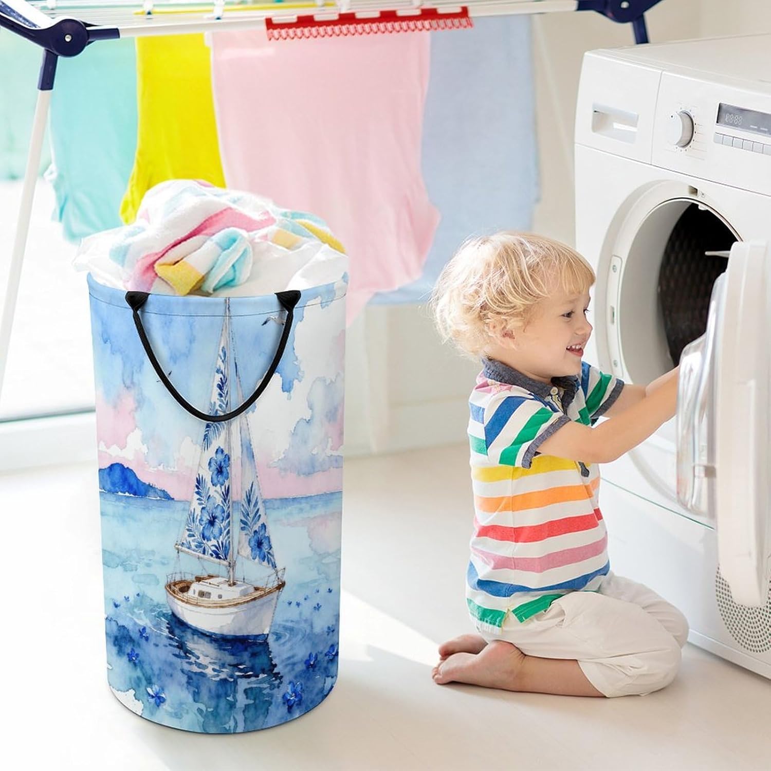 Dream of The Sea Laundry Hamper Portable Lightweight Clothes Hampers Fashion Dirty Laundry Storage Basket Large Capacity Foldable Clothes Baskets for Bathroom Bedroom